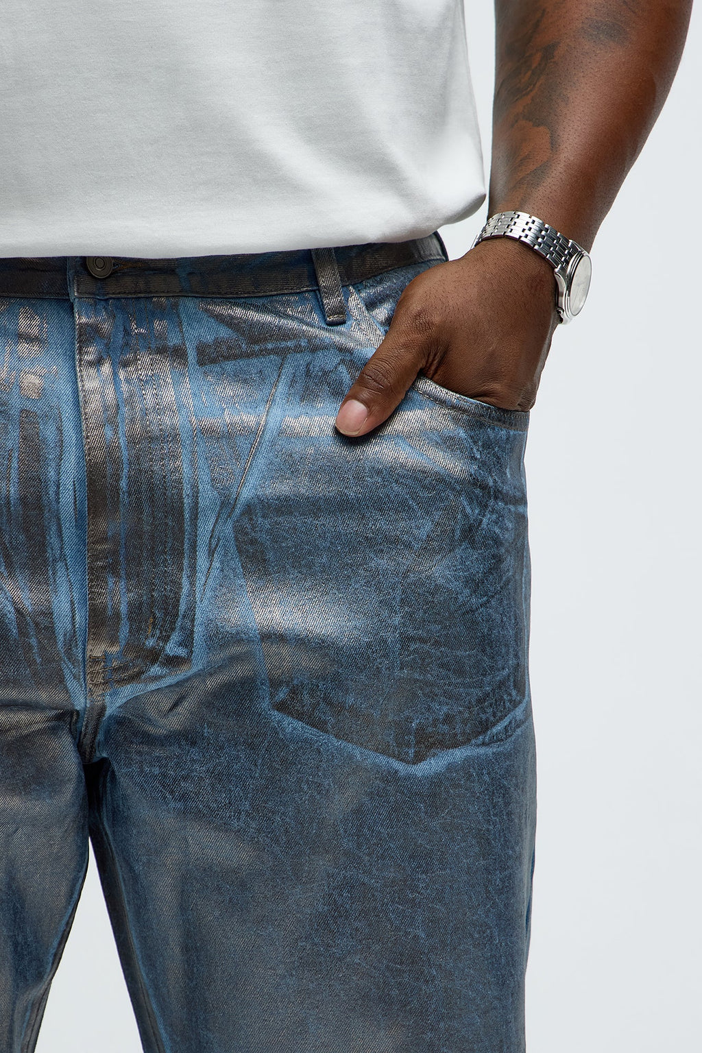 Straight Don't Foil Me Waxed Jeans - Blue/Silver
