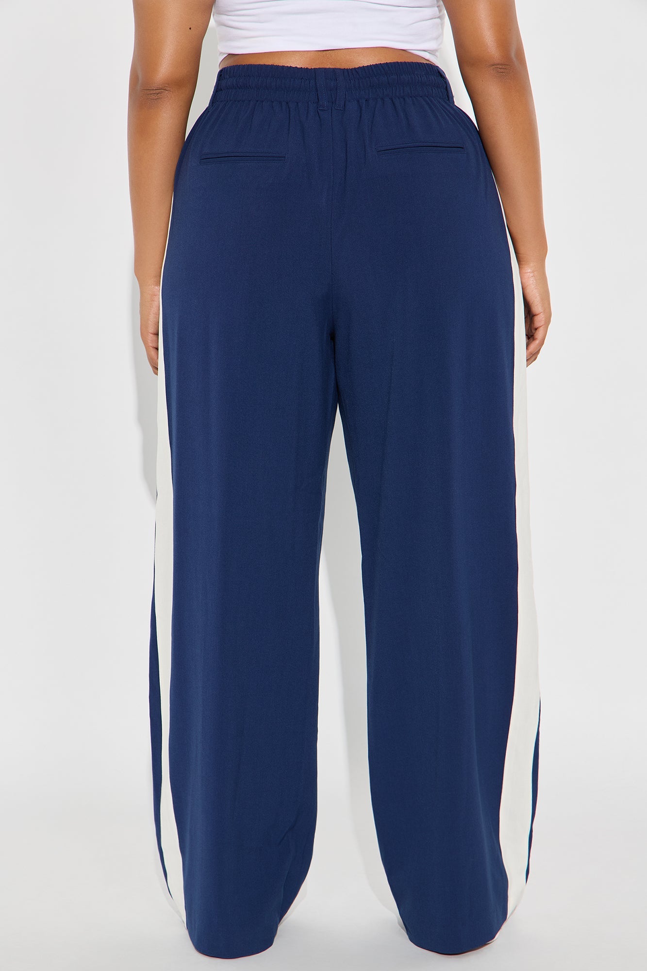 On Track Wide Leg Woven Side Stripe Pants - Navy