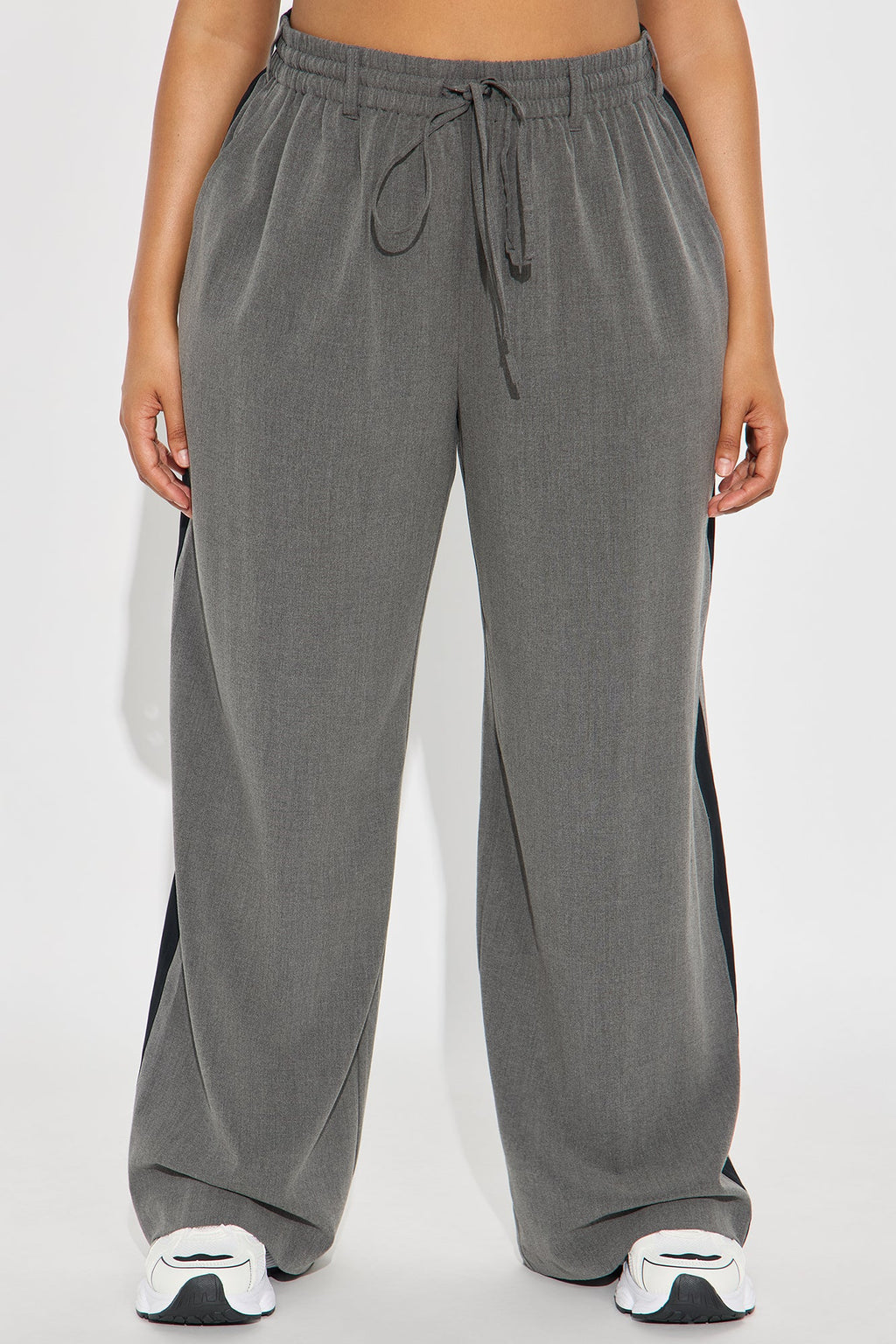 On Track Wide Leg Woven Side Stripe Pants - Charcoal