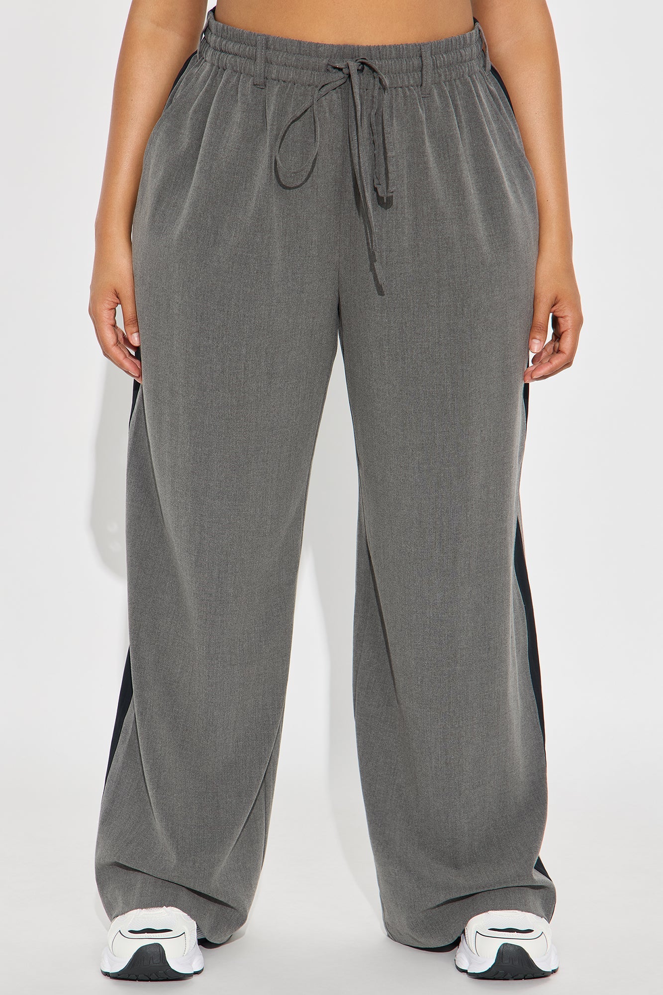 On Track Wide Leg Woven Side Stripe Pants - Charcoal