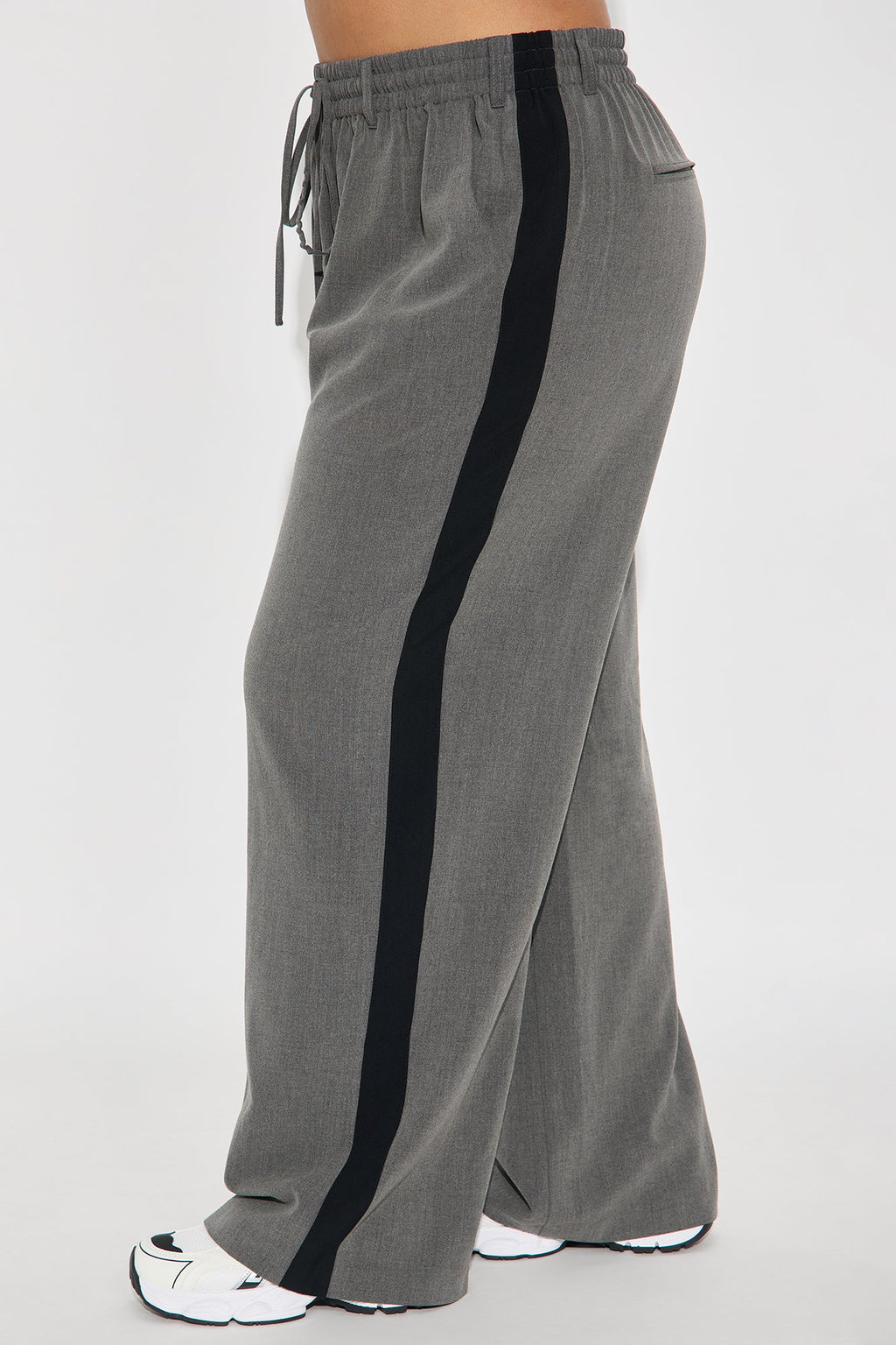 On Track Wide Leg Woven Side Stripe Pants - Charcoal