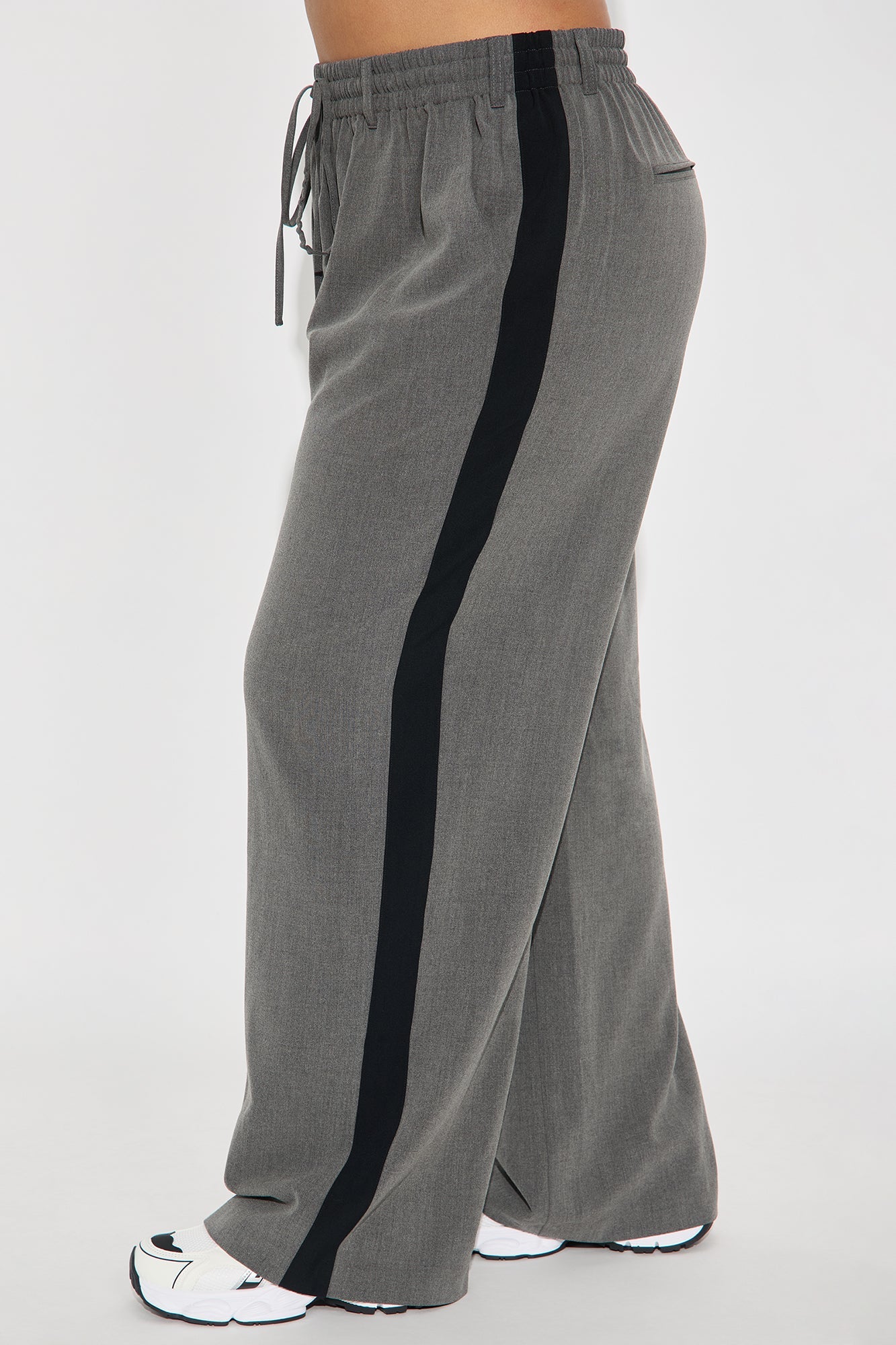 On Track Wide Leg Woven Side Stripe Pants - Charcoal