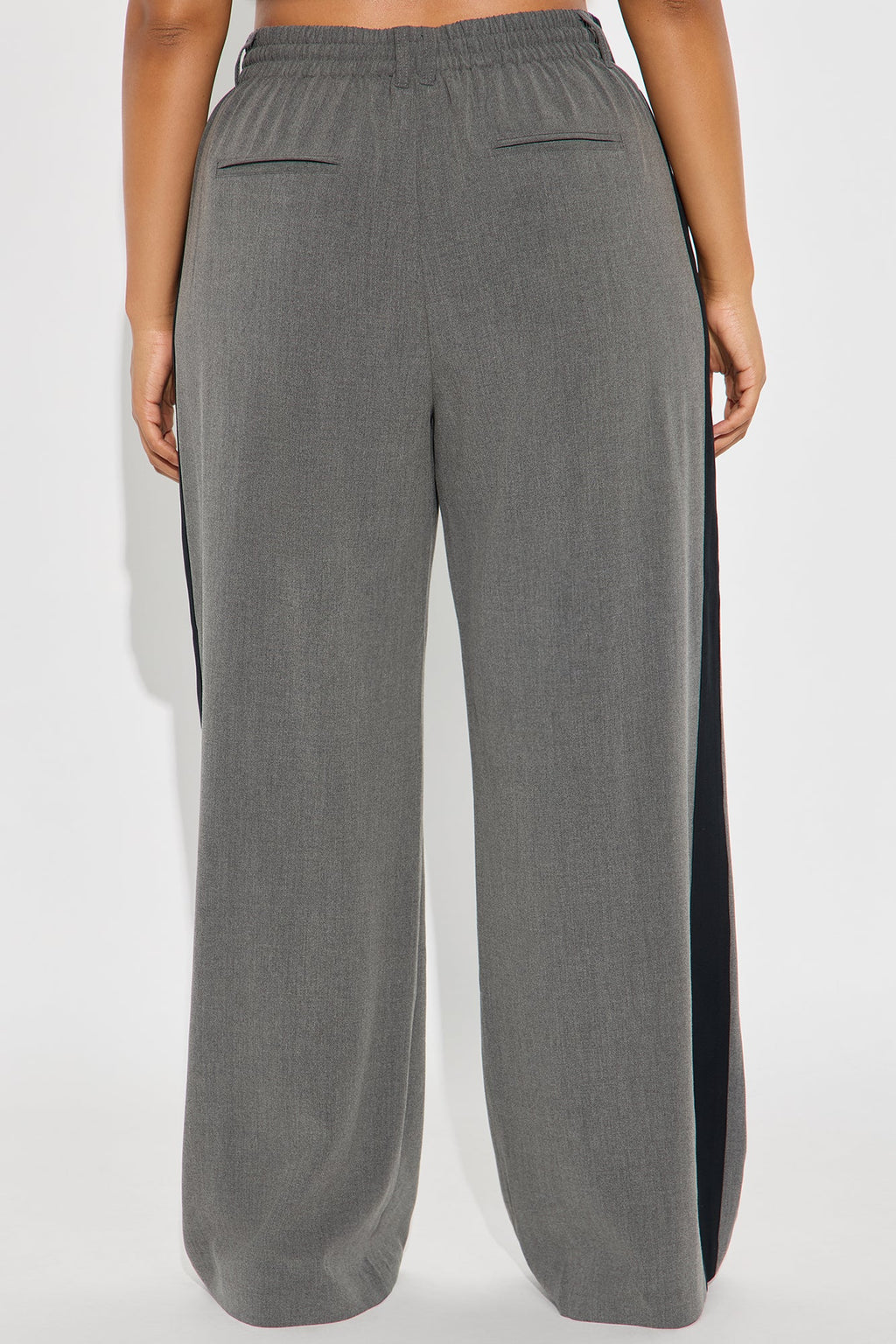 On Track Wide Leg Woven Side Stripe Pants - Charcoal