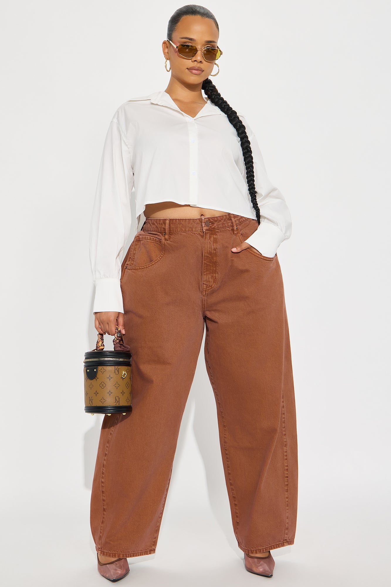 Alexandra Twill Wide Leg Barrel Pant - Rust