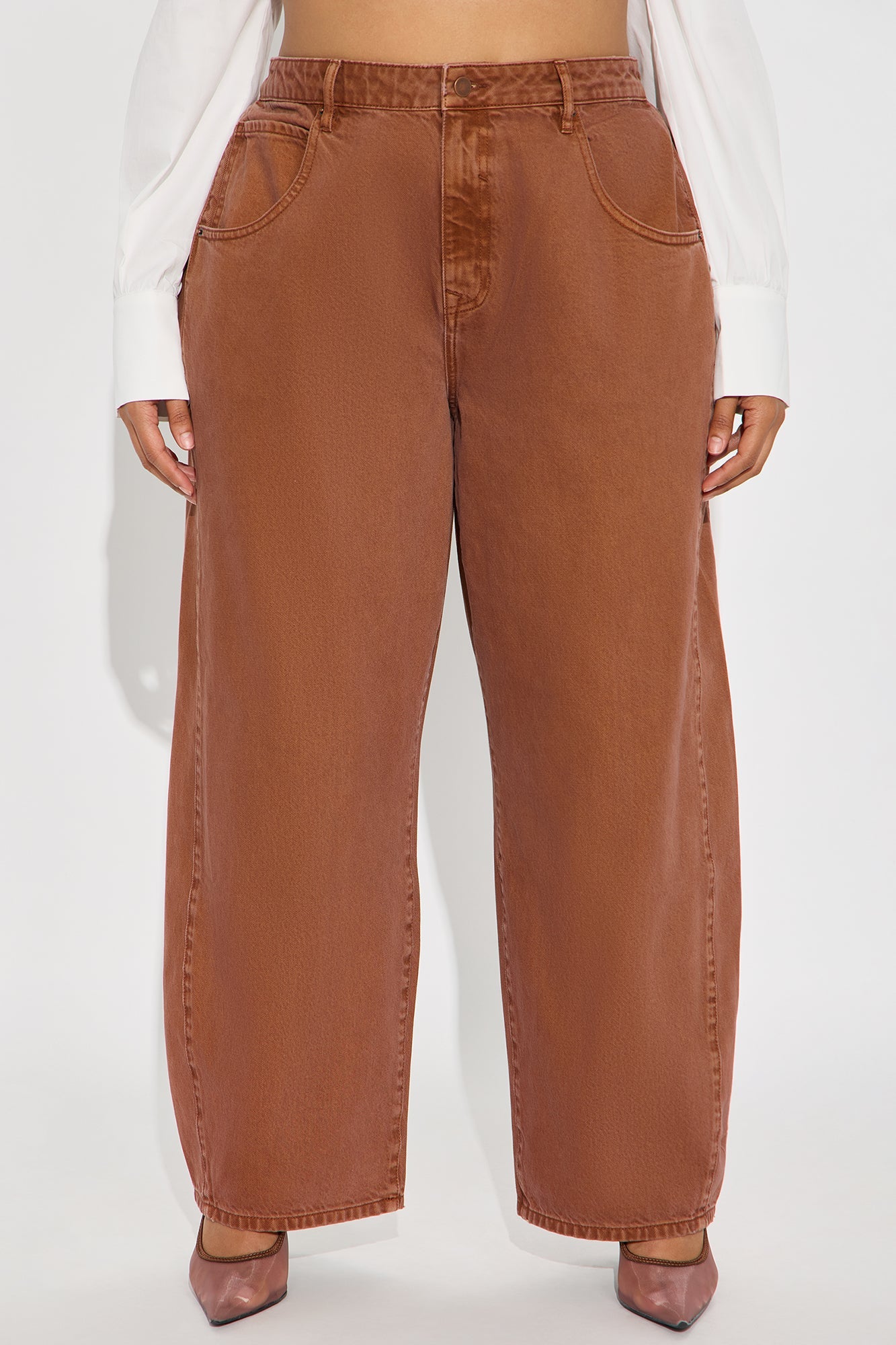 Alexandra Twill Wide Leg Barrel Pant - Rust