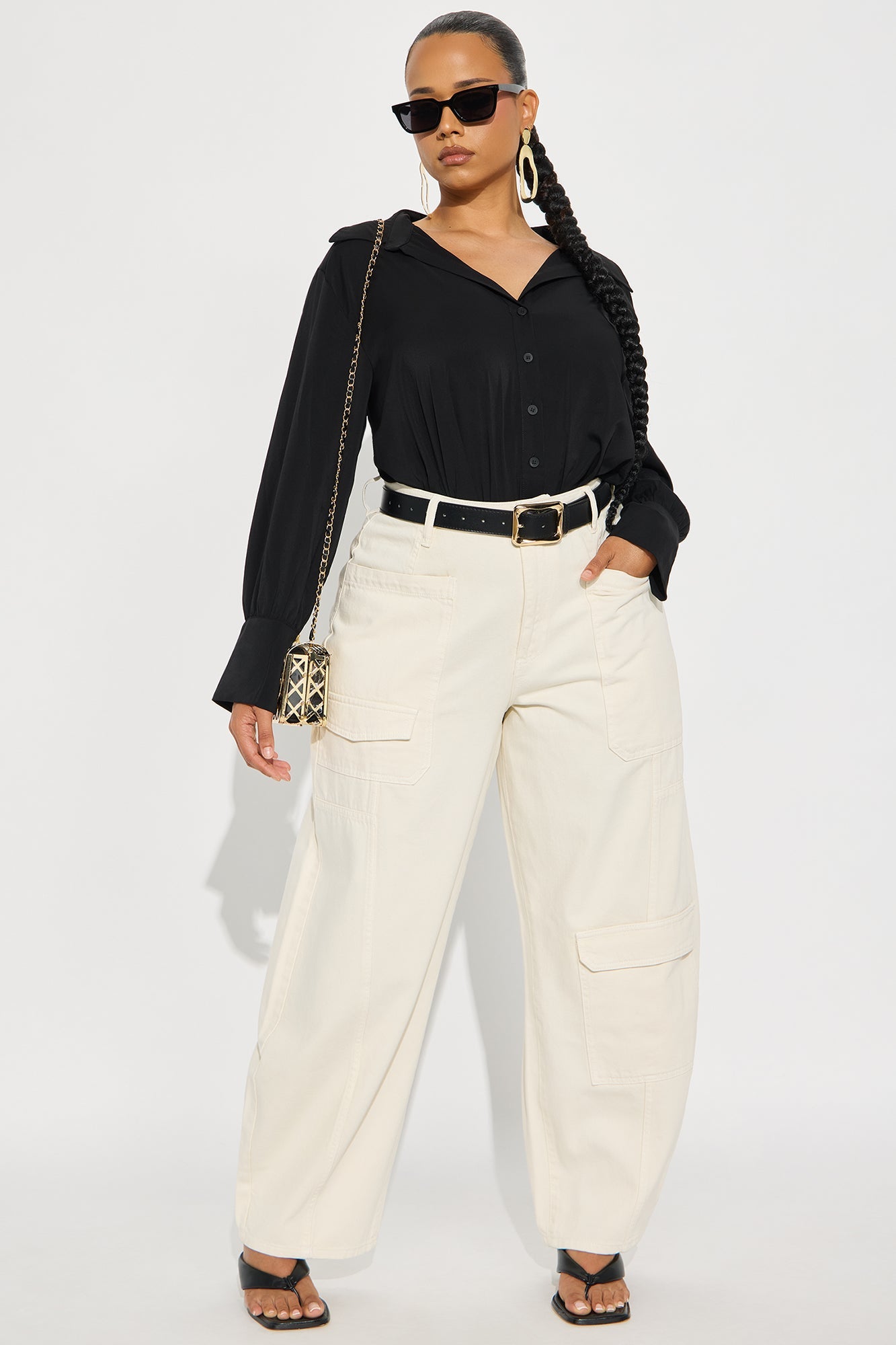 Alexandra Cargo Twill Wide Leg Barrel Pant - Cream