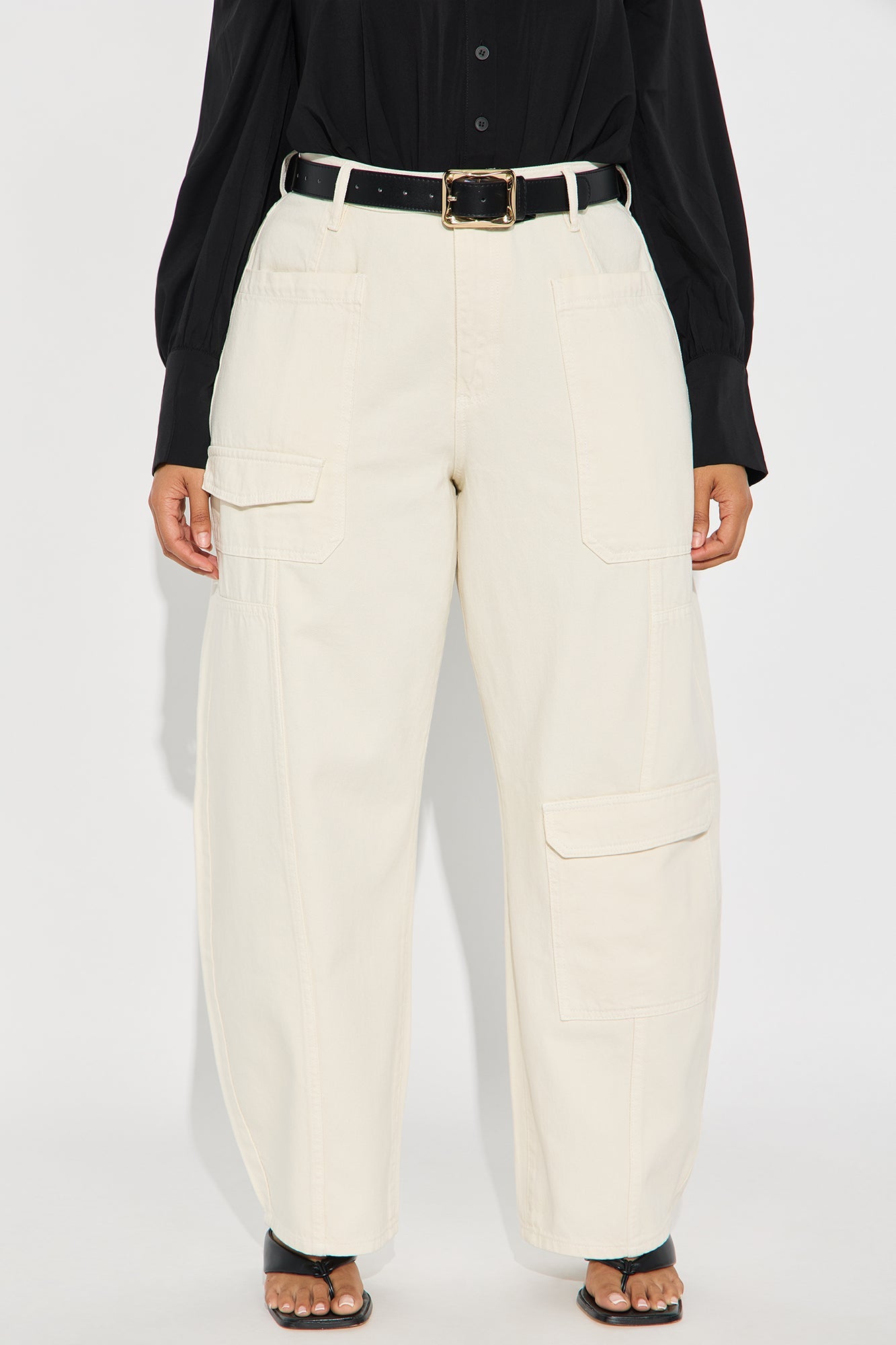 Alexandra Cargo Twill Wide Leg Barrel Pant - Cream