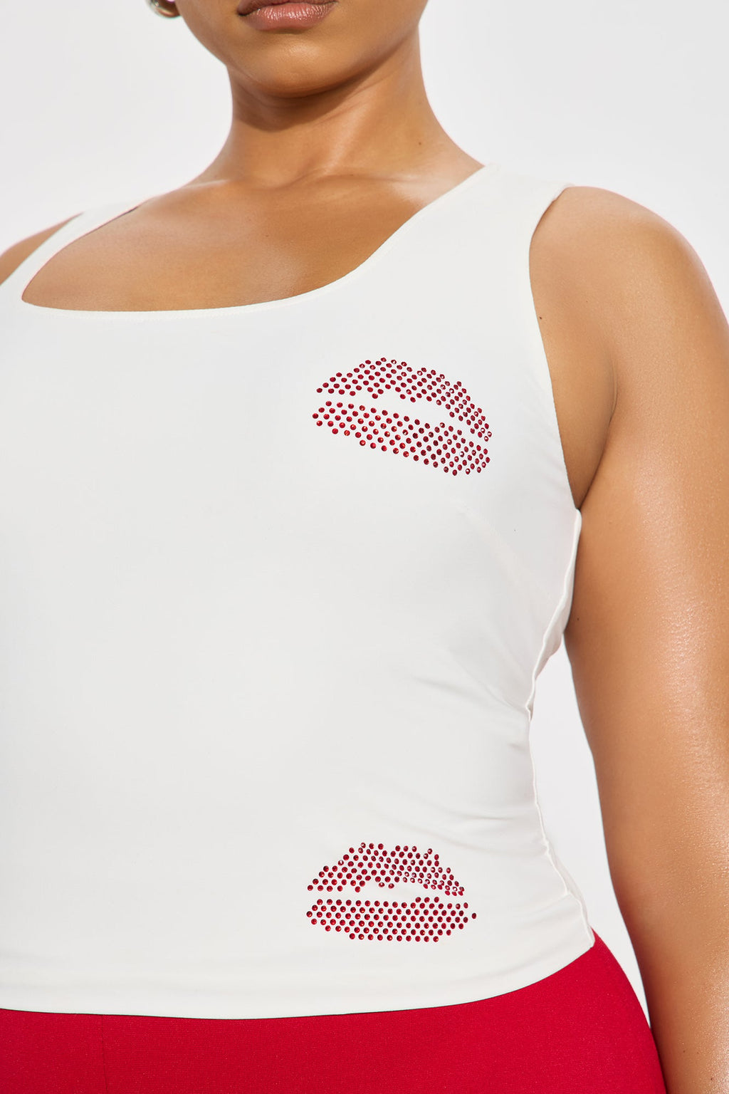 First Kiss Embellished Rhinestone Tank Top - White