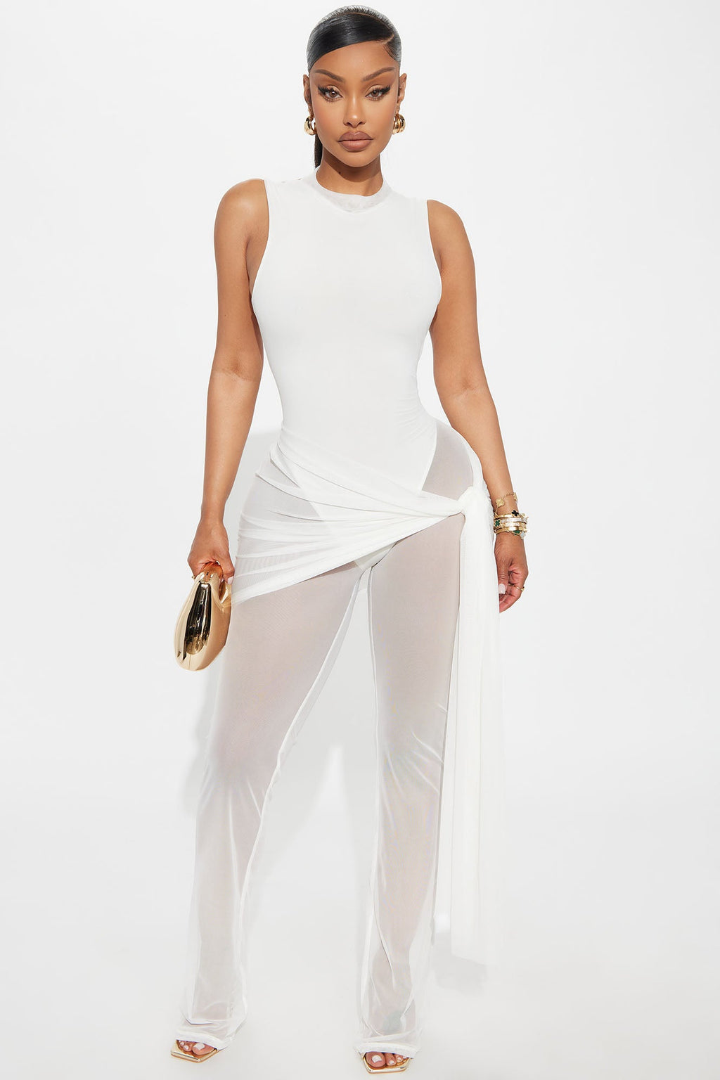Spice Things Up Mesh Jumpsuit Set - White