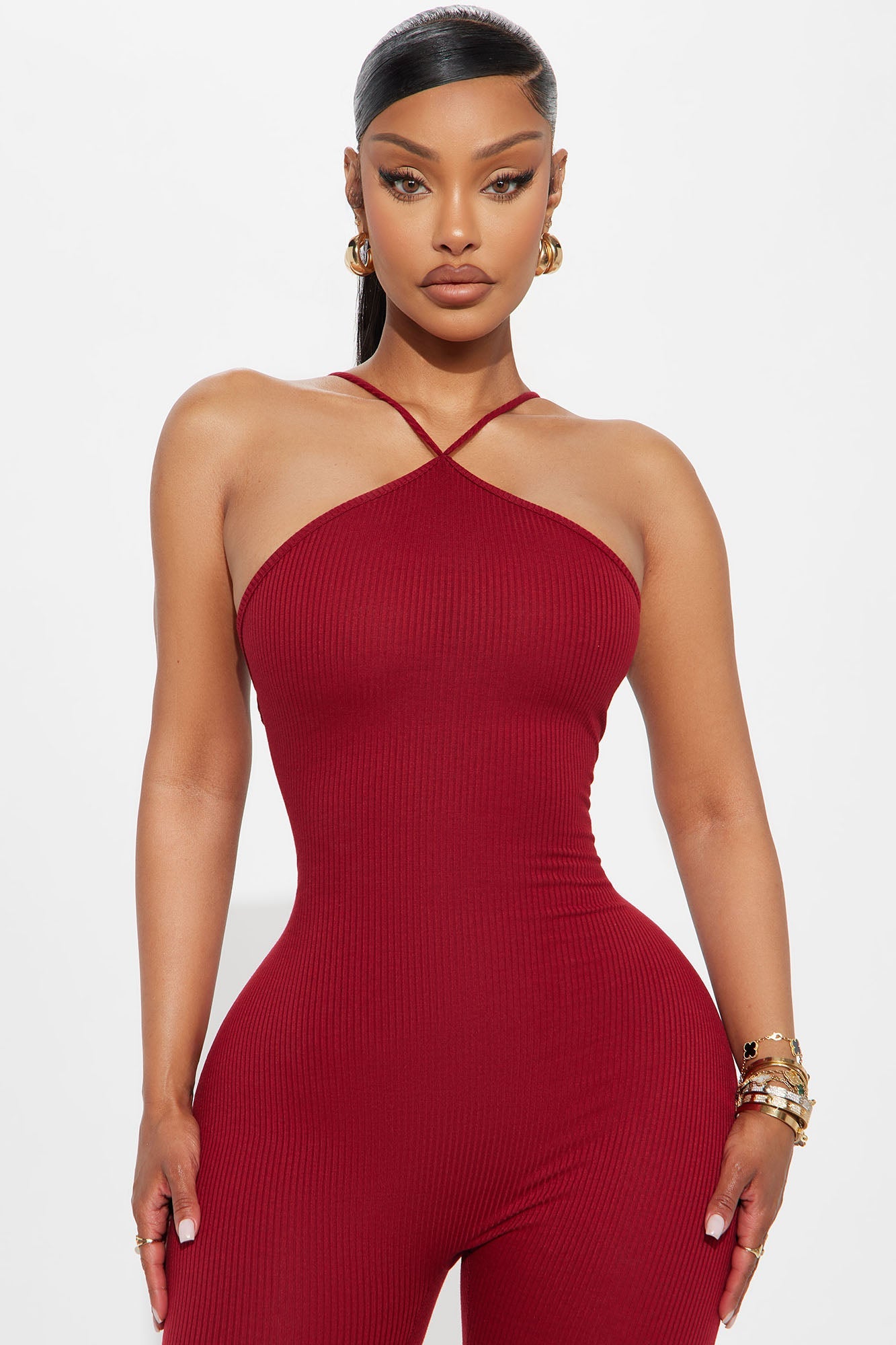 On Your Mind Heavy Ribbed Capri Jumpsuit - Burgundy