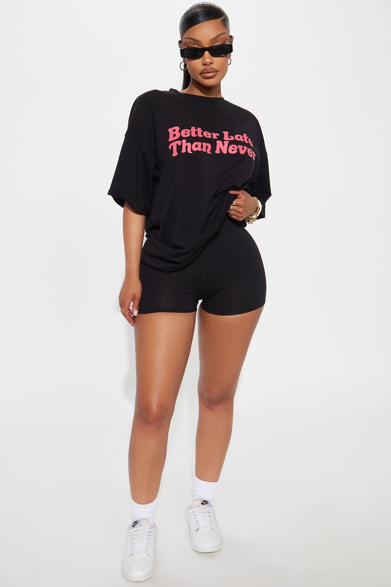 Better Late Than Never Short Set - Black/combo