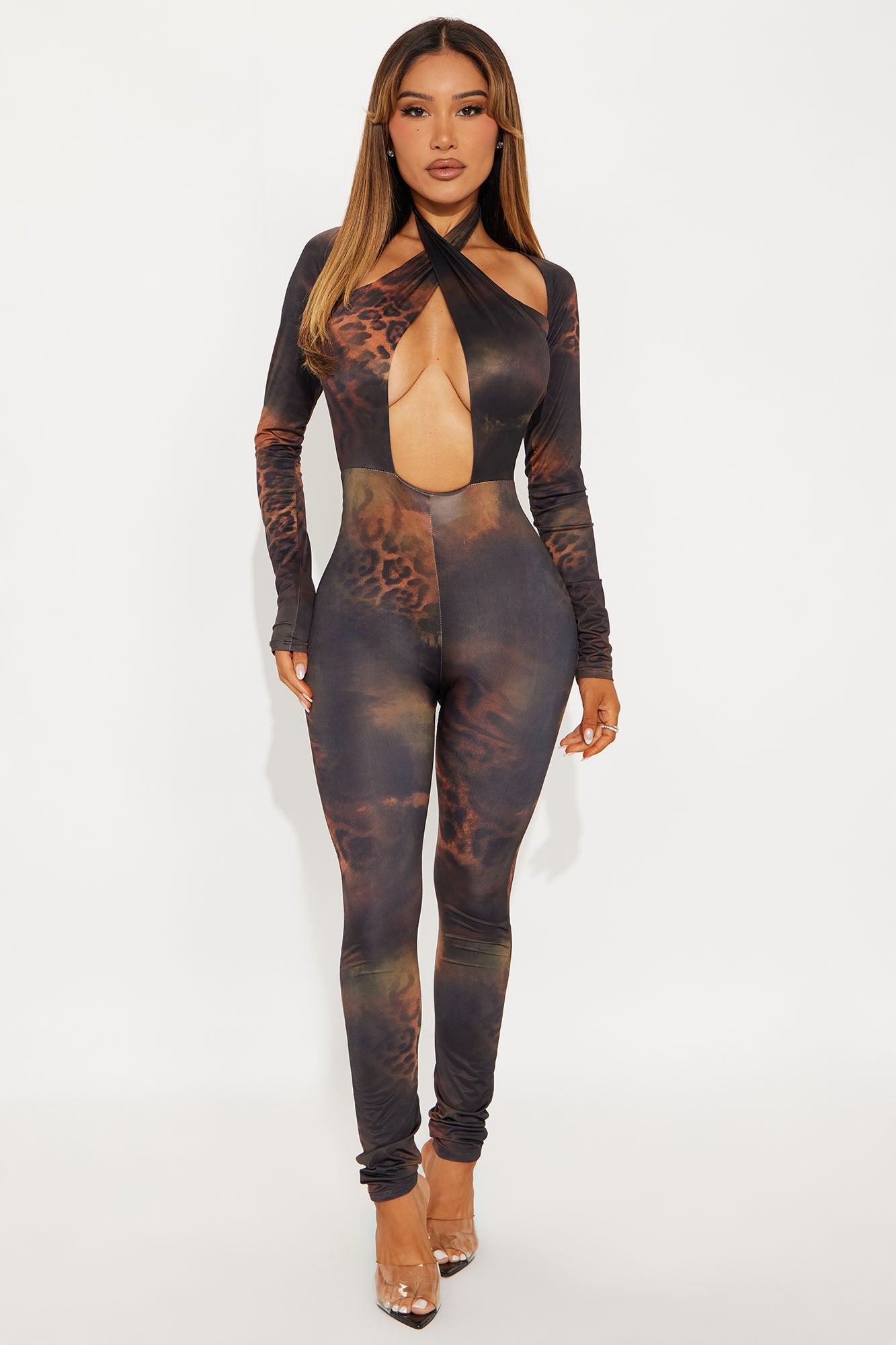 Bad Intentions Leopard Skinny Jumpsuit - Brown/combo