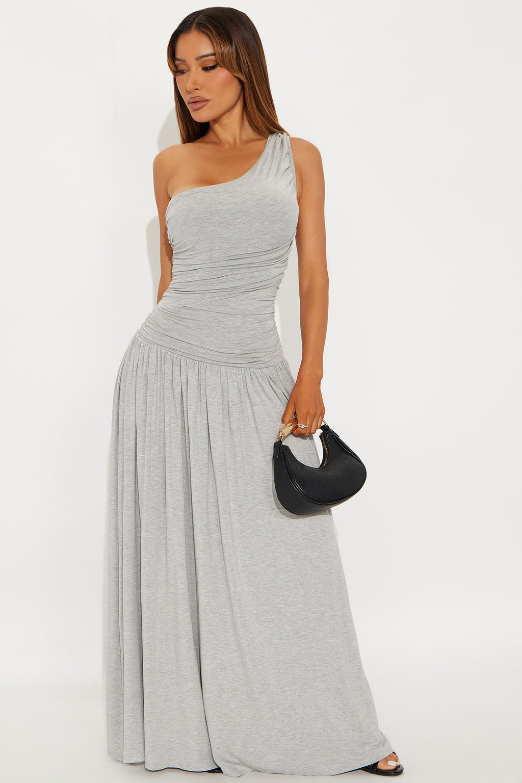 Serene Dreams One Shoulder Maxi Dress - Heather