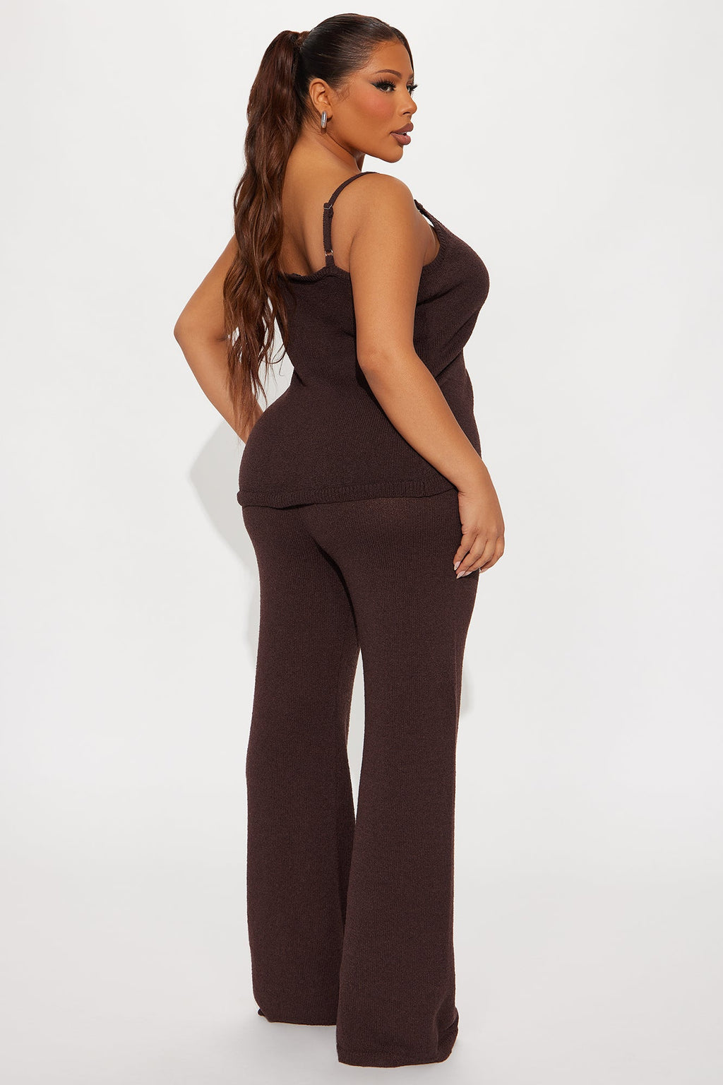 Bella Button Front Knit Pant Set - Chocolate