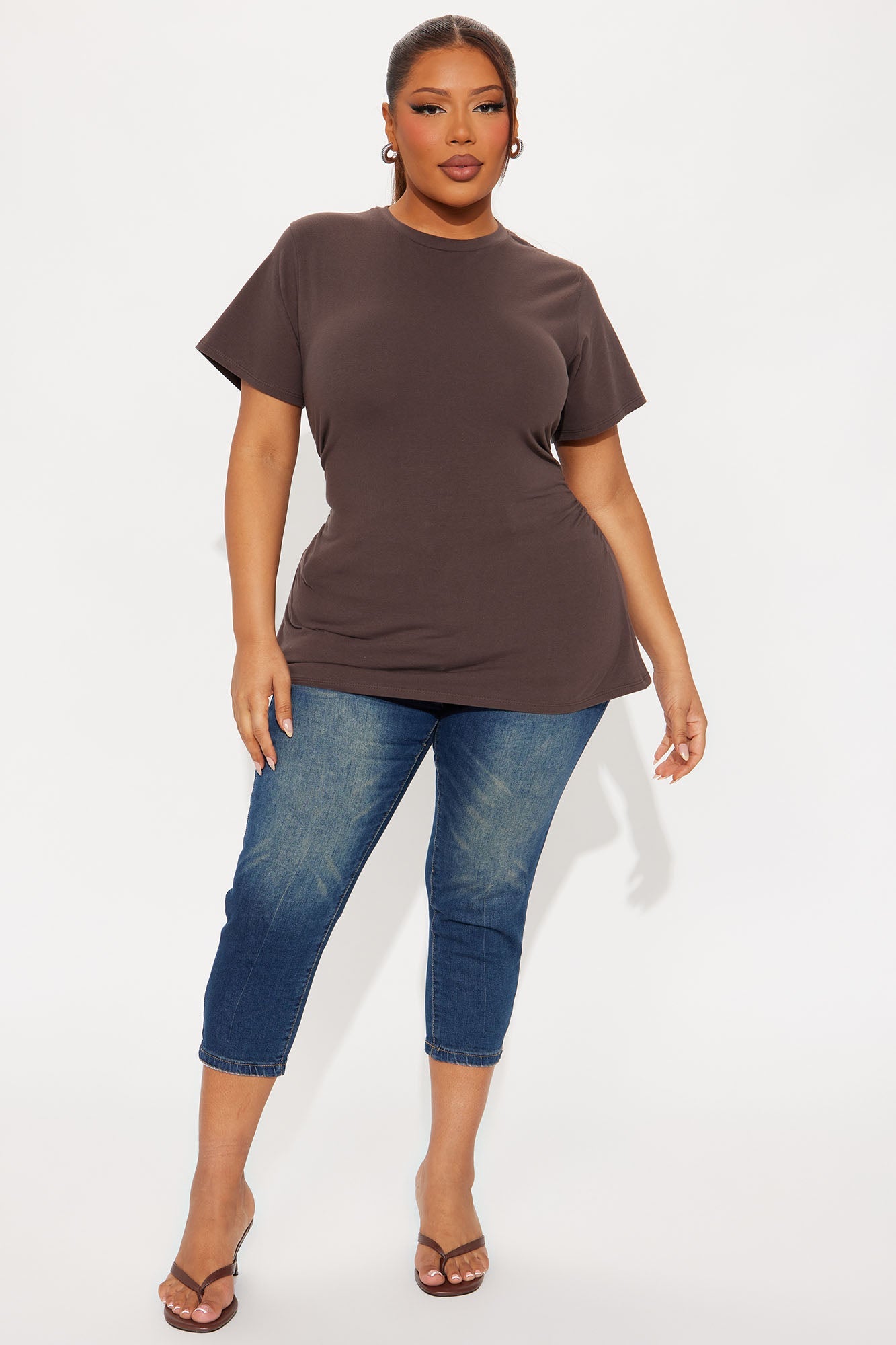 Simply Me Ruched Short Sleeve T-Shirt - Chocolate