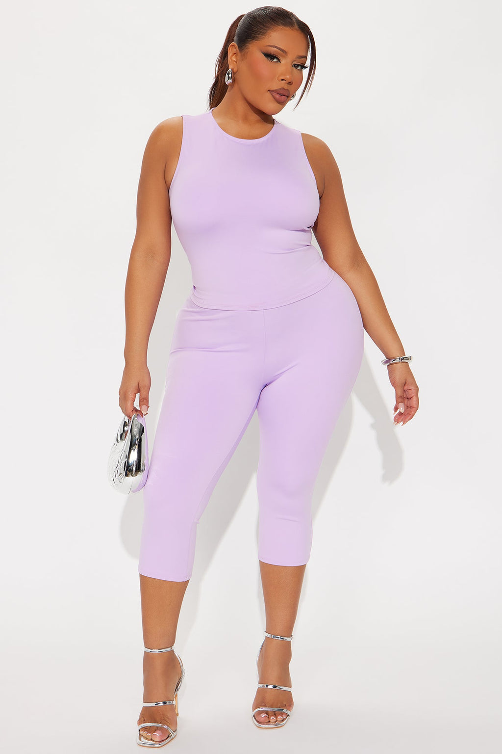 All Day Sleek Matte Tricot Capri Set - Lavender