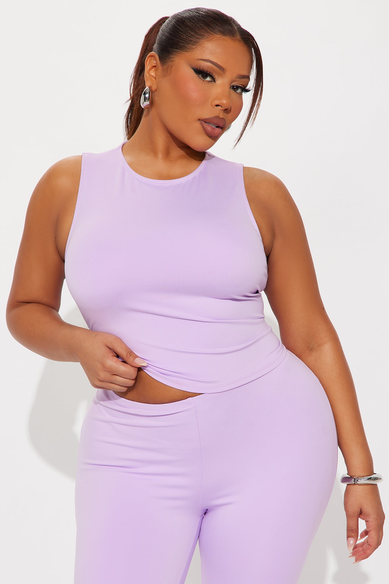 All Day Sleek Matte Tricot Capri Set - Lavender