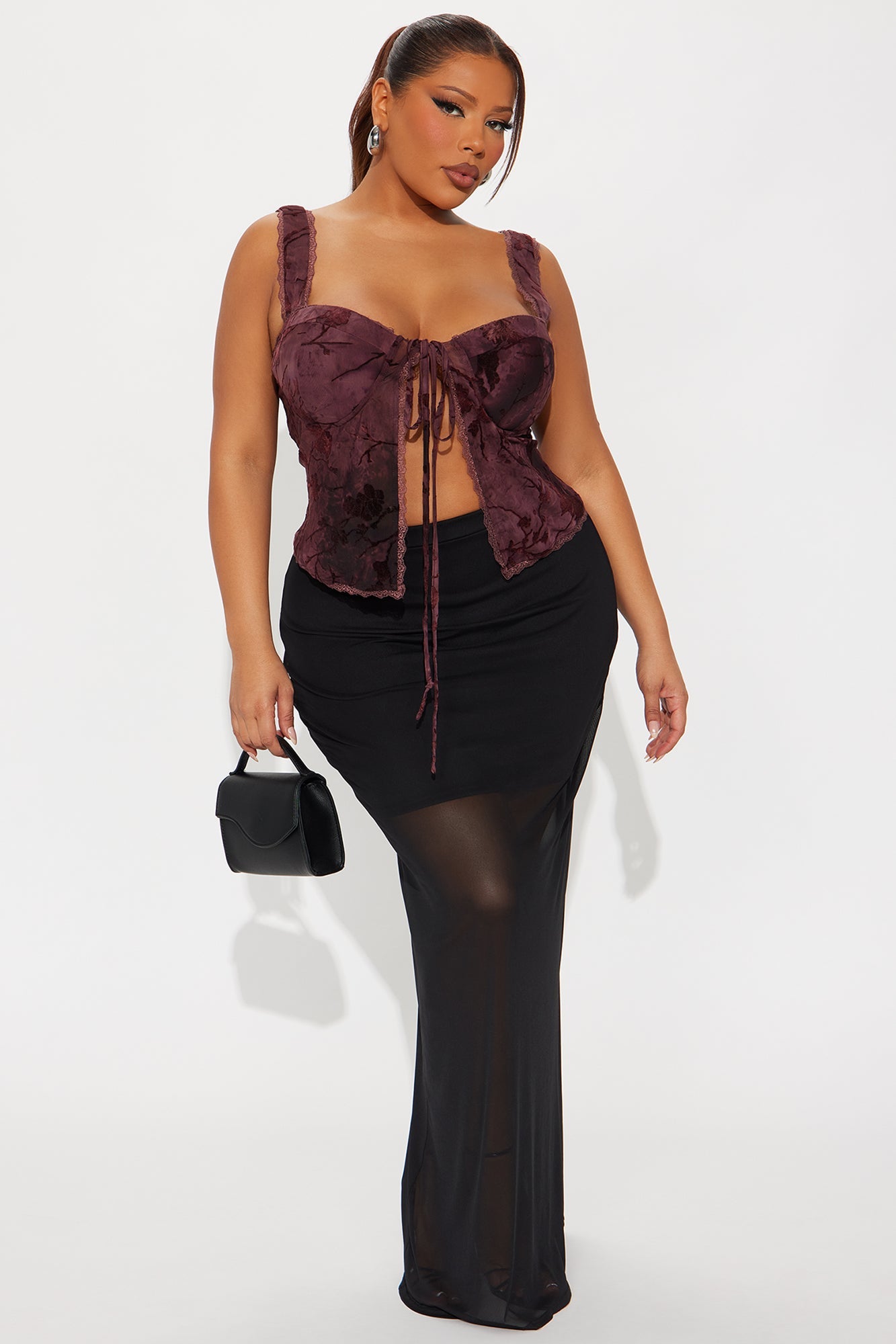 Evening Serenity Flocked Flyaway Top - Burgundy/combo