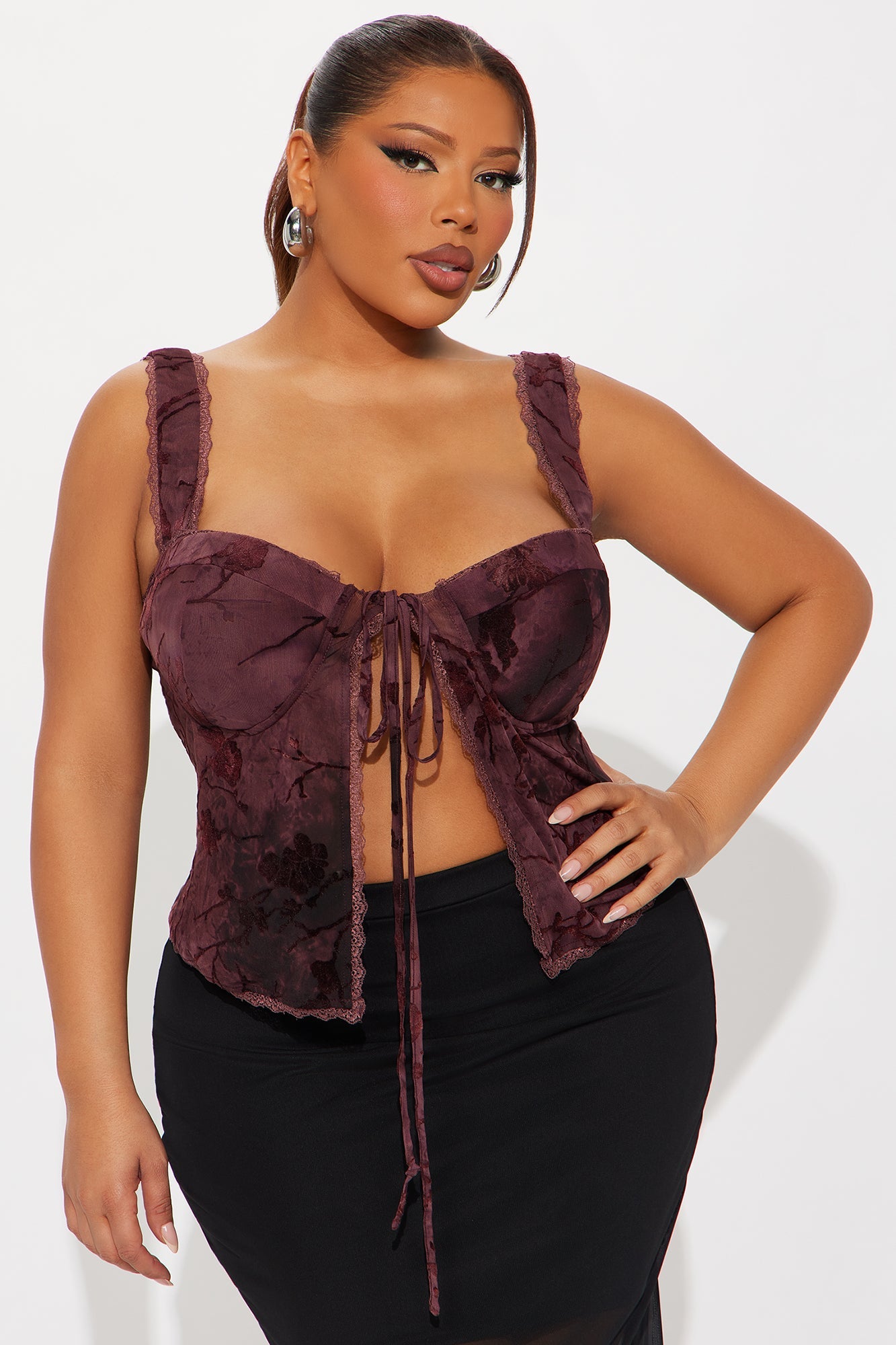 Evening Serenity Flocked Flyaway Top - Burgundy/combo
