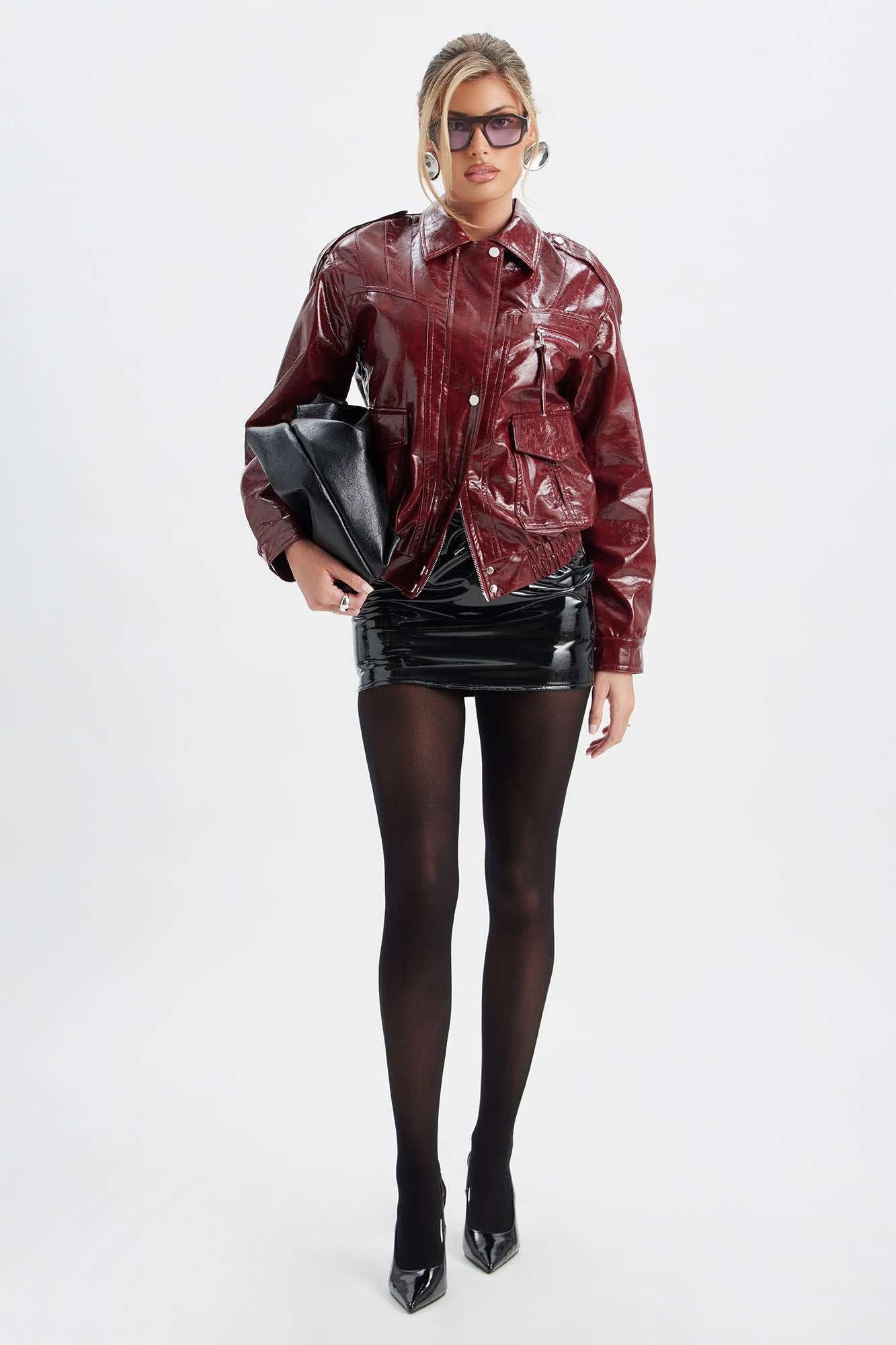 Charged Up Faux Patent Leather Mini Skirt - Black