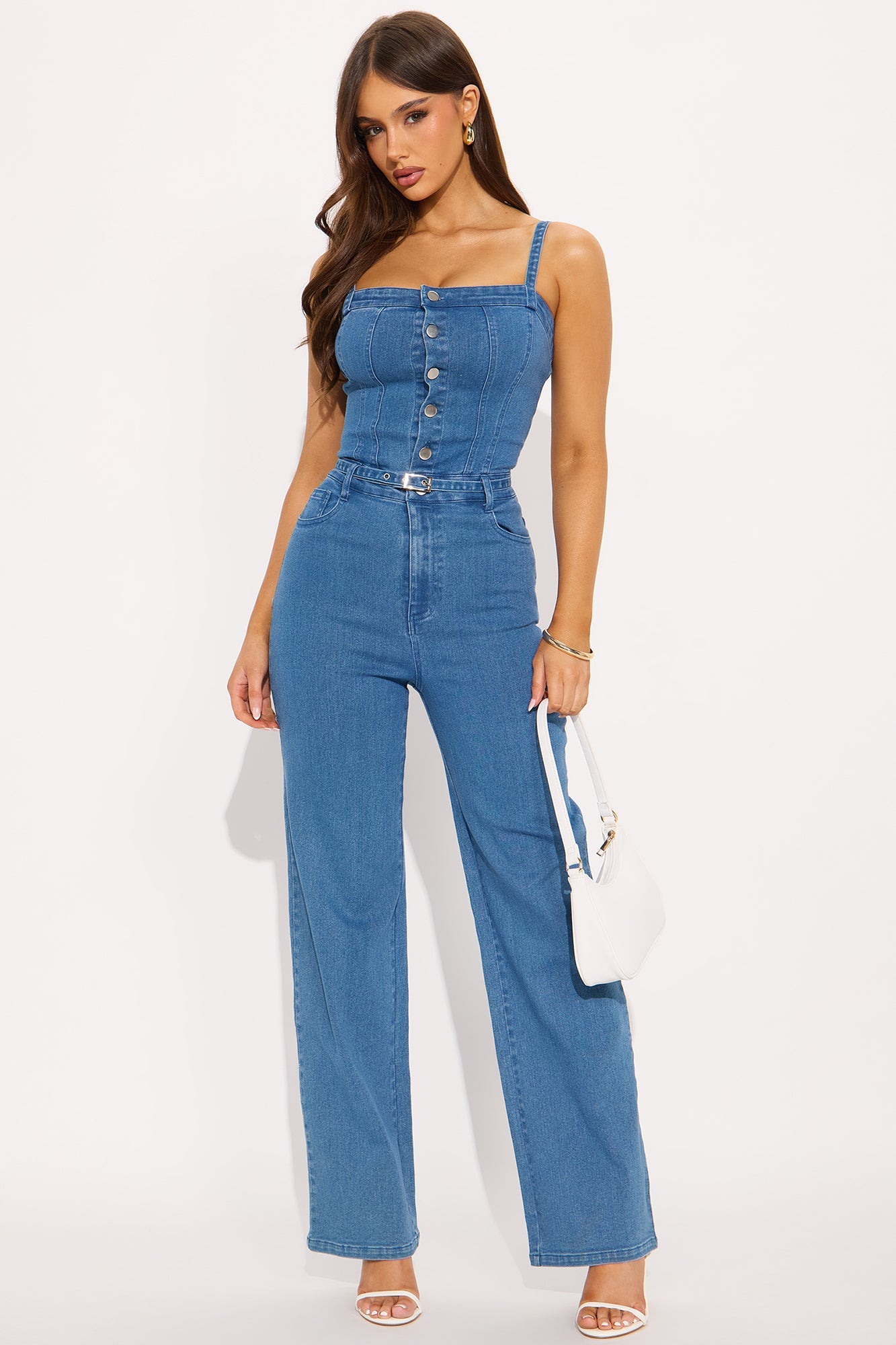 Slay The Day Denim Jumpsuit - Medium Wash
