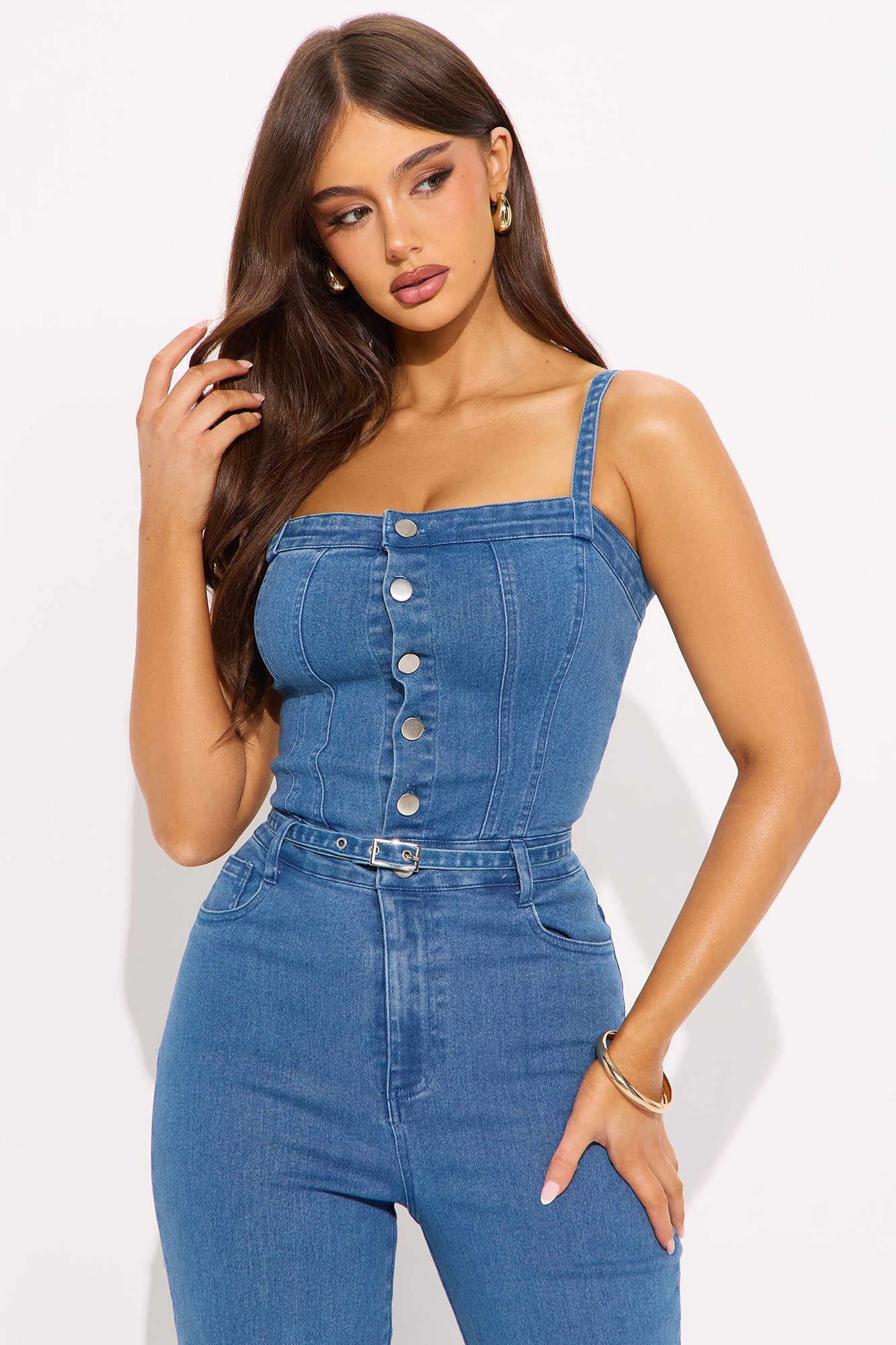 Slay The Day Denim Jumpsuit - Medium Wash