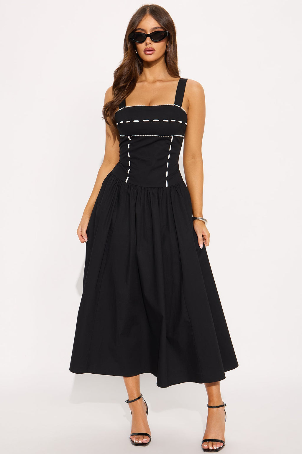 Mariana Contrast Trim Maxi Dress - Black