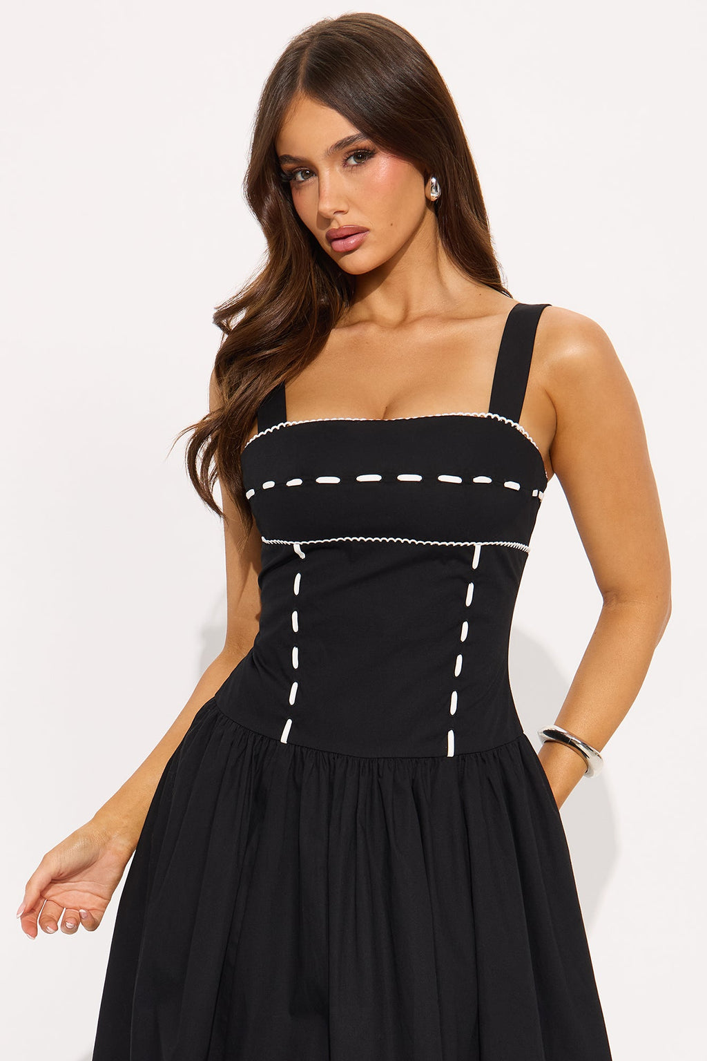 Mariana Contrast Trim Maxi Dress - Black