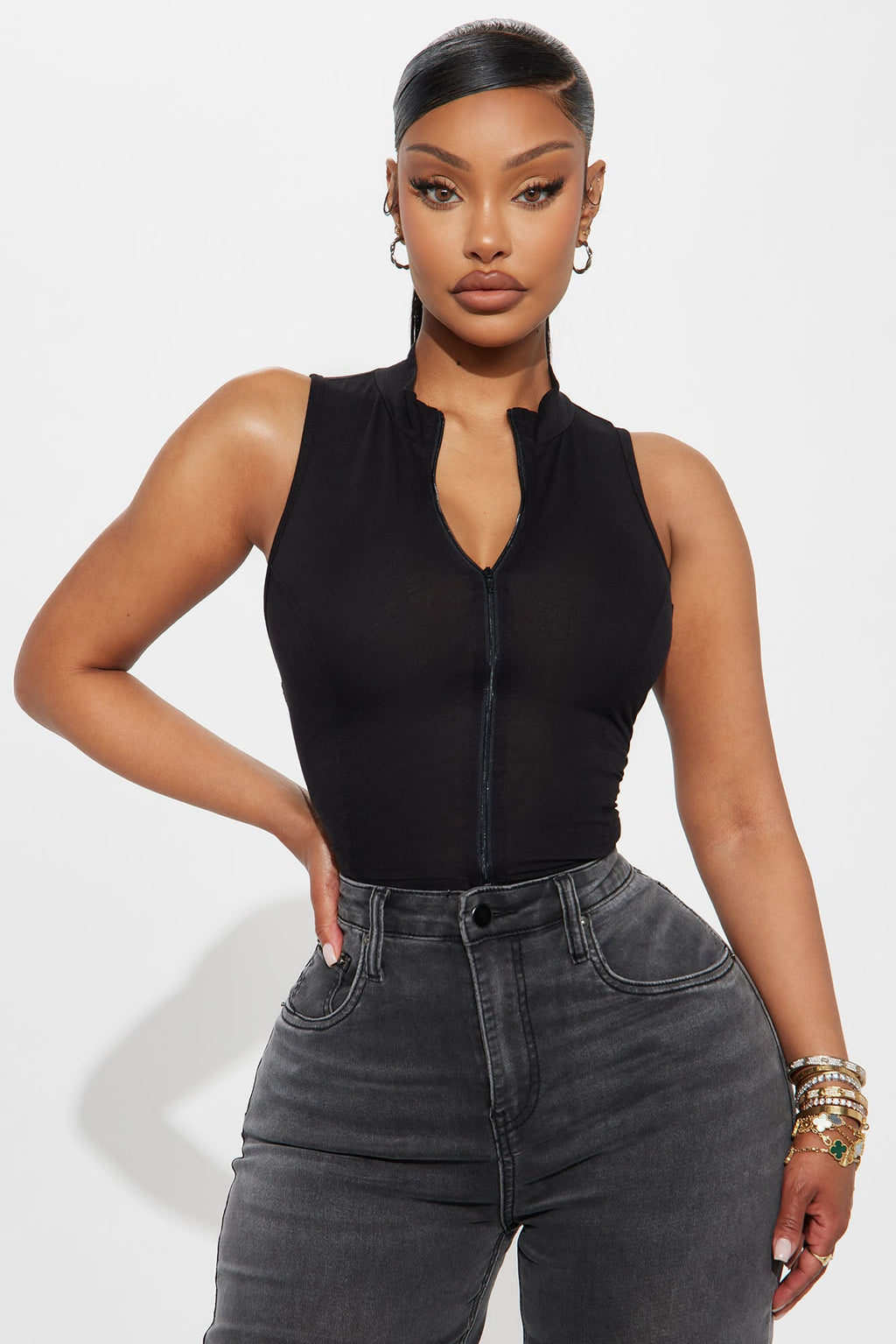 Stefani Zip Up Tank Top - Black