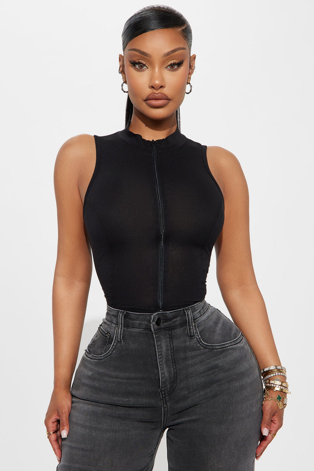 Stefani Zip Up Tank Top - Black
