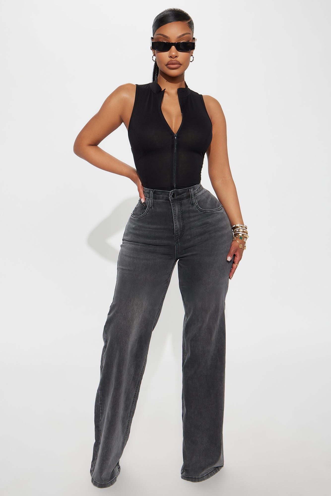 Stefani Zip Up Tank Top - Black