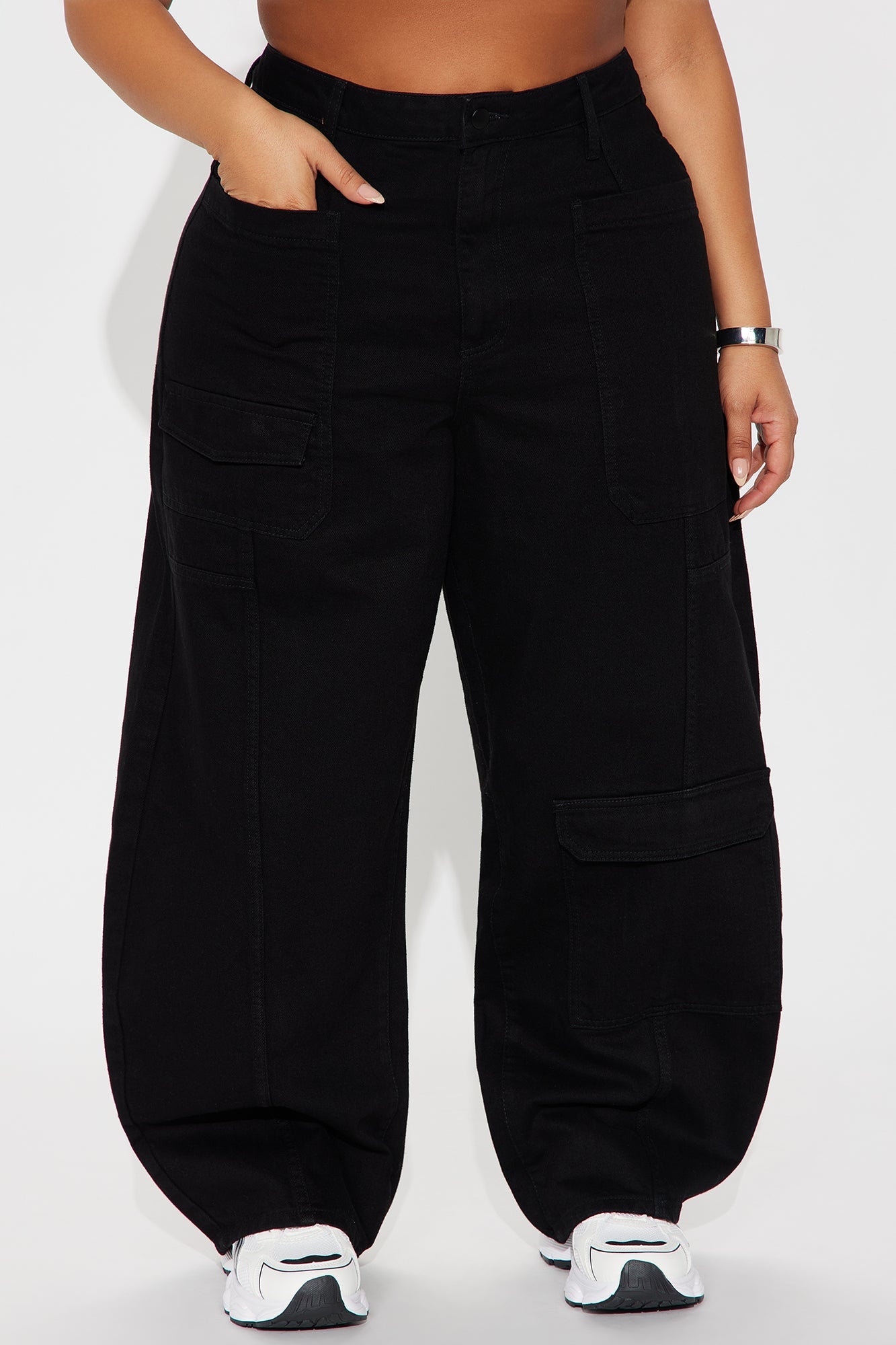 Alexandra Cargo Twill Wide Leg Barrel Pant - Black Wash