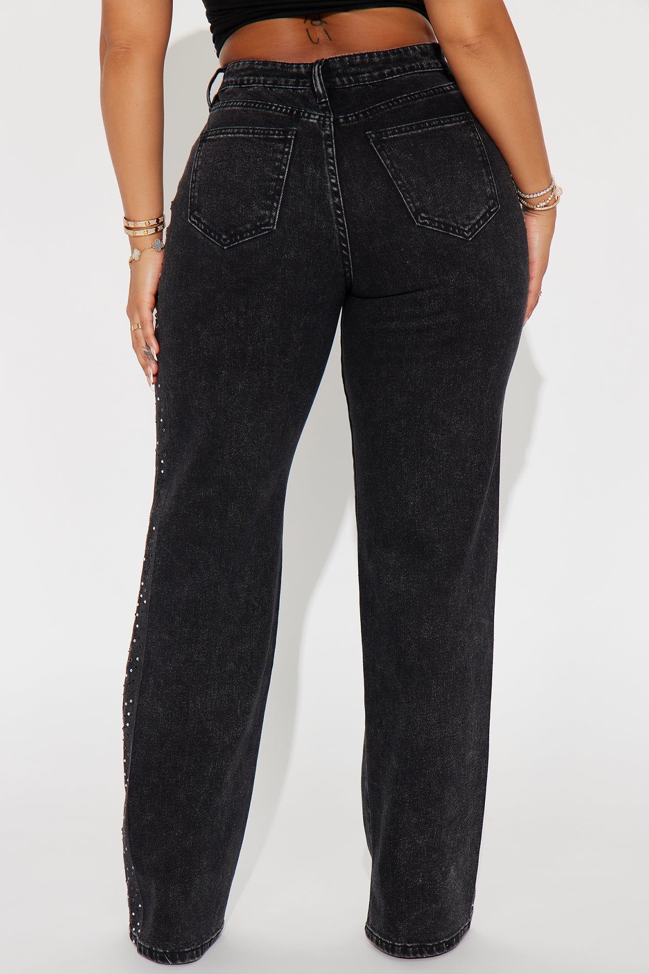 Always Shining Stretch Embellished Straight Leg Jeans - Black Wash