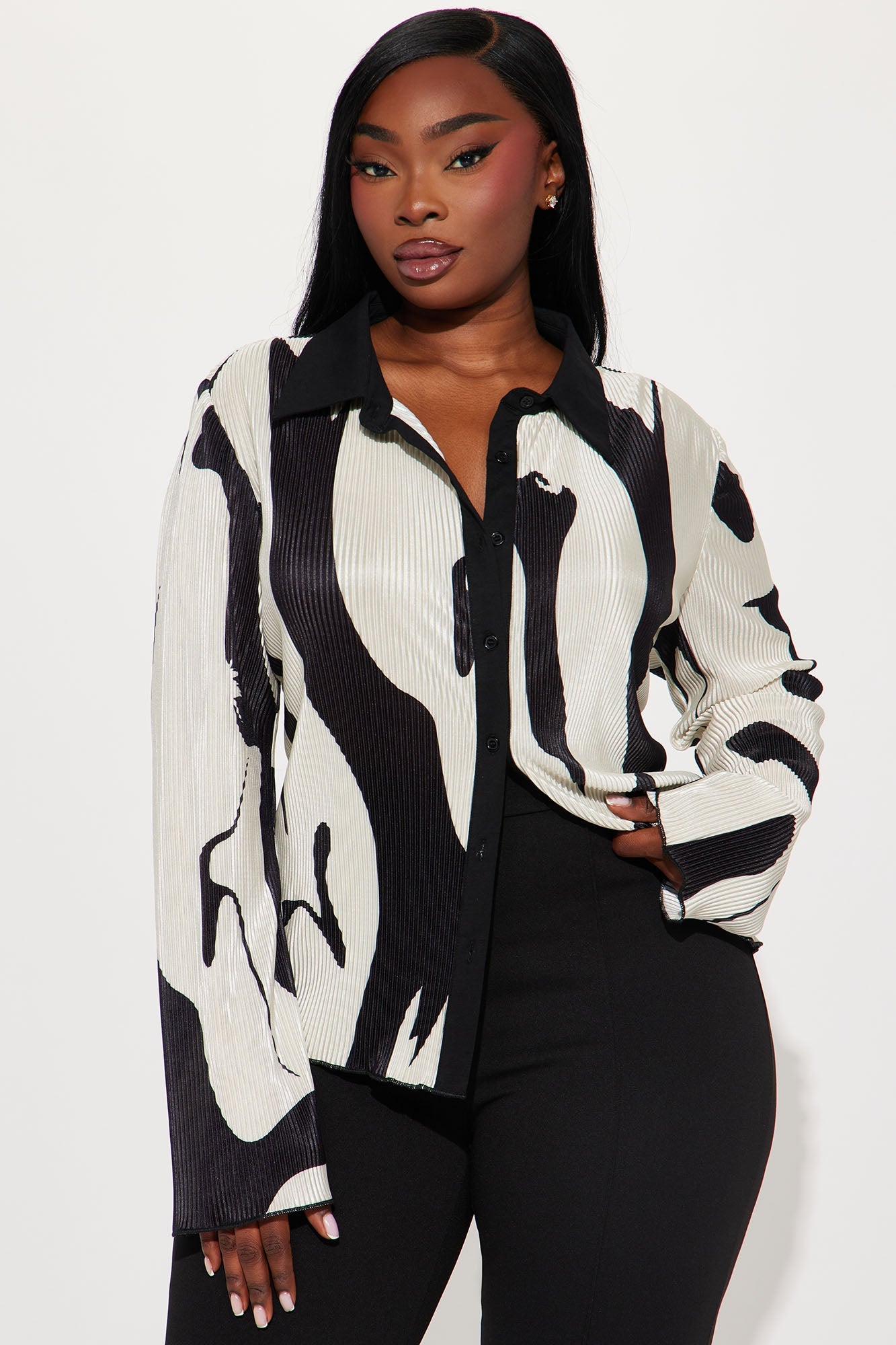 Zahara Button Up Top - Black/White