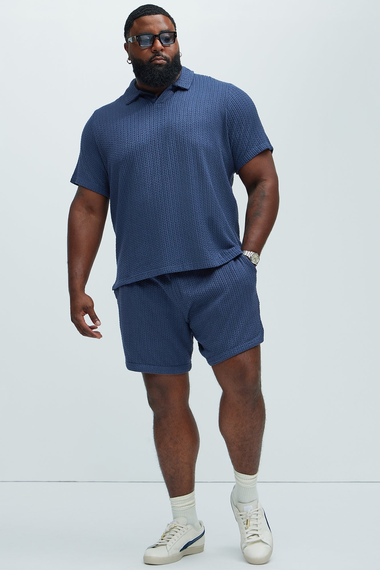 Catanina Textured Shorts - Navy