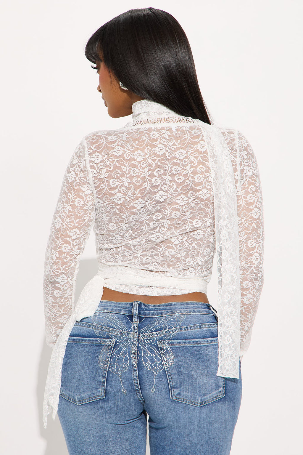 Going Separate Ways Lace Long Sleeve Top - Off White