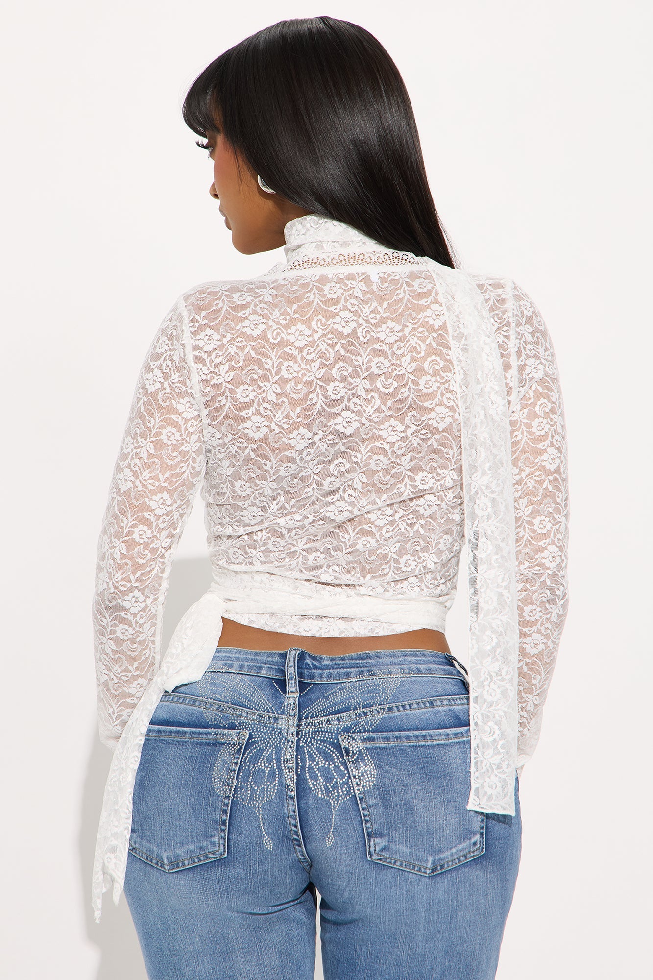 Going Separate Ways Lace Long Sleeve Top - Off White