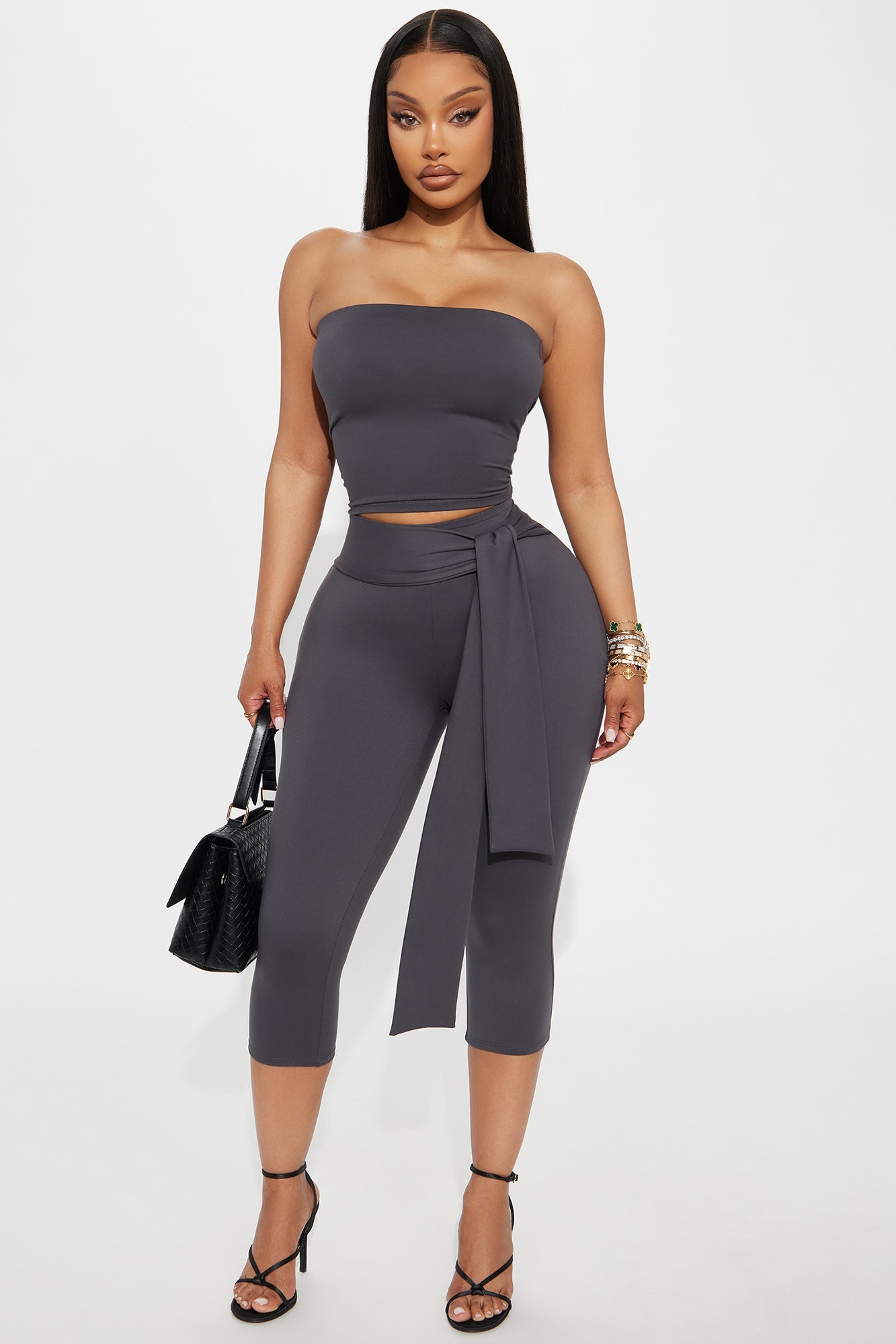 Knot Your Babe Capri Set - Charcoal