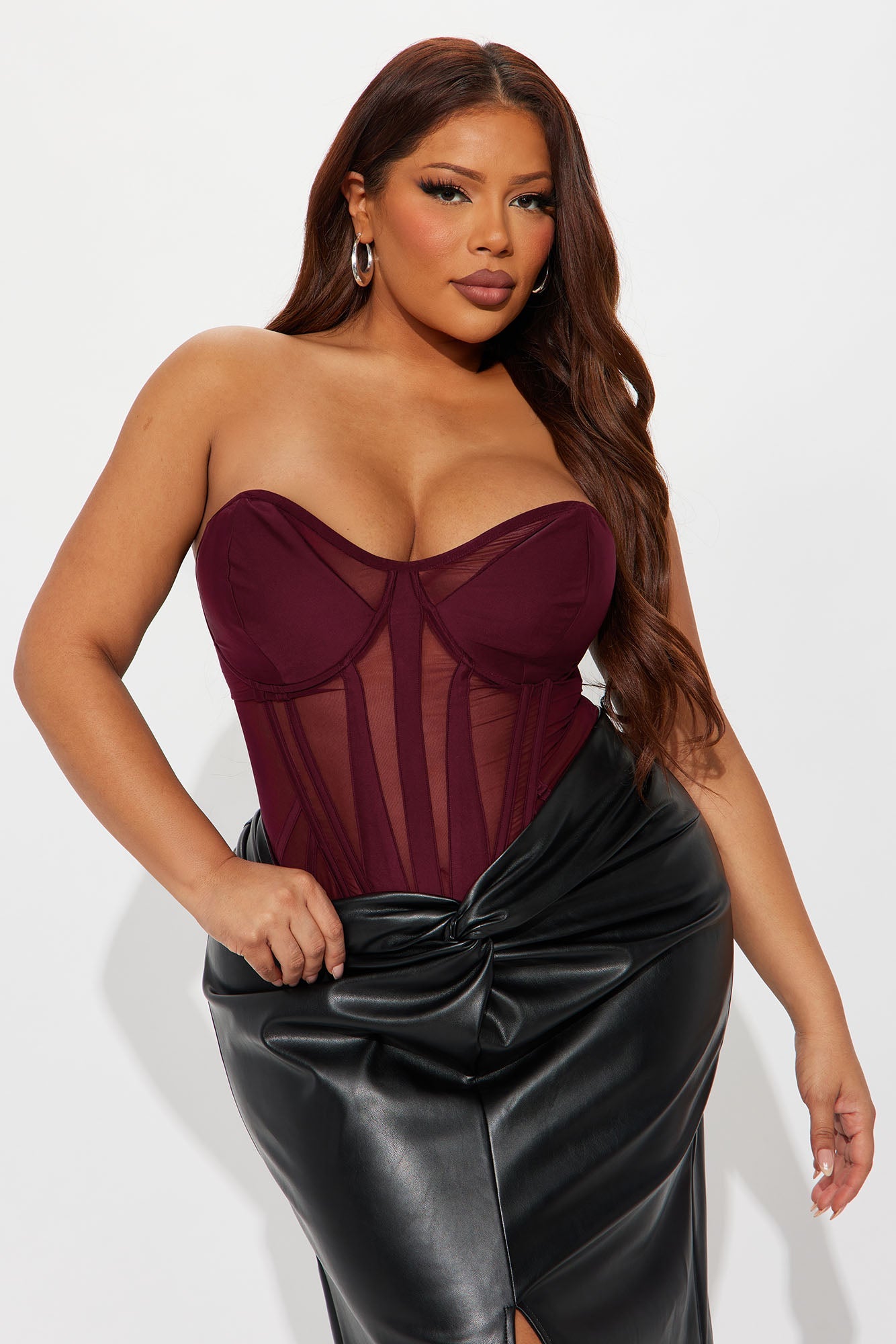 Zelia Mesh Corset Top - Burgundy