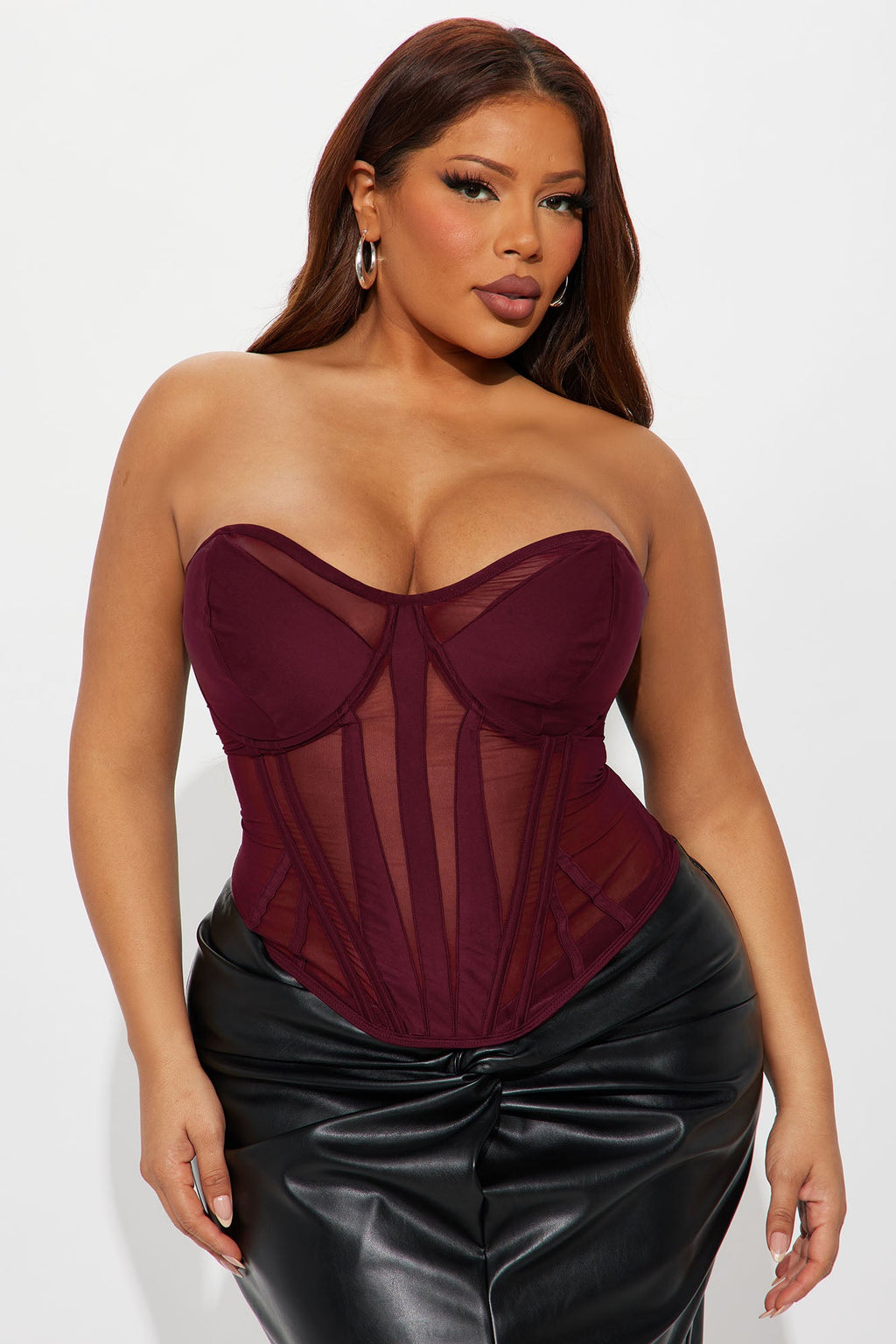 Zelia Mesh Corset Top - Burgundy