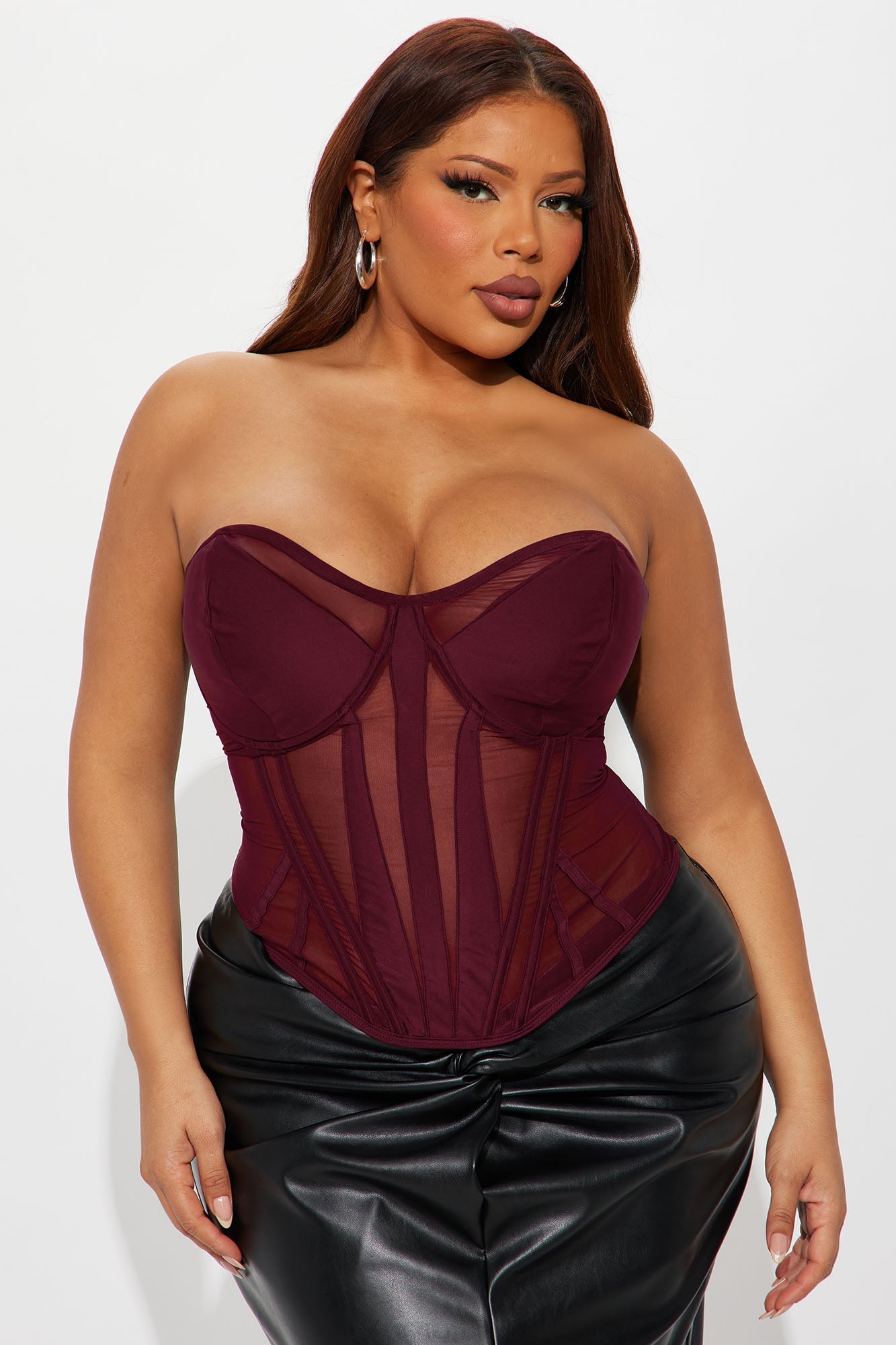 Zelia Mesh Corset Top - Burgundy