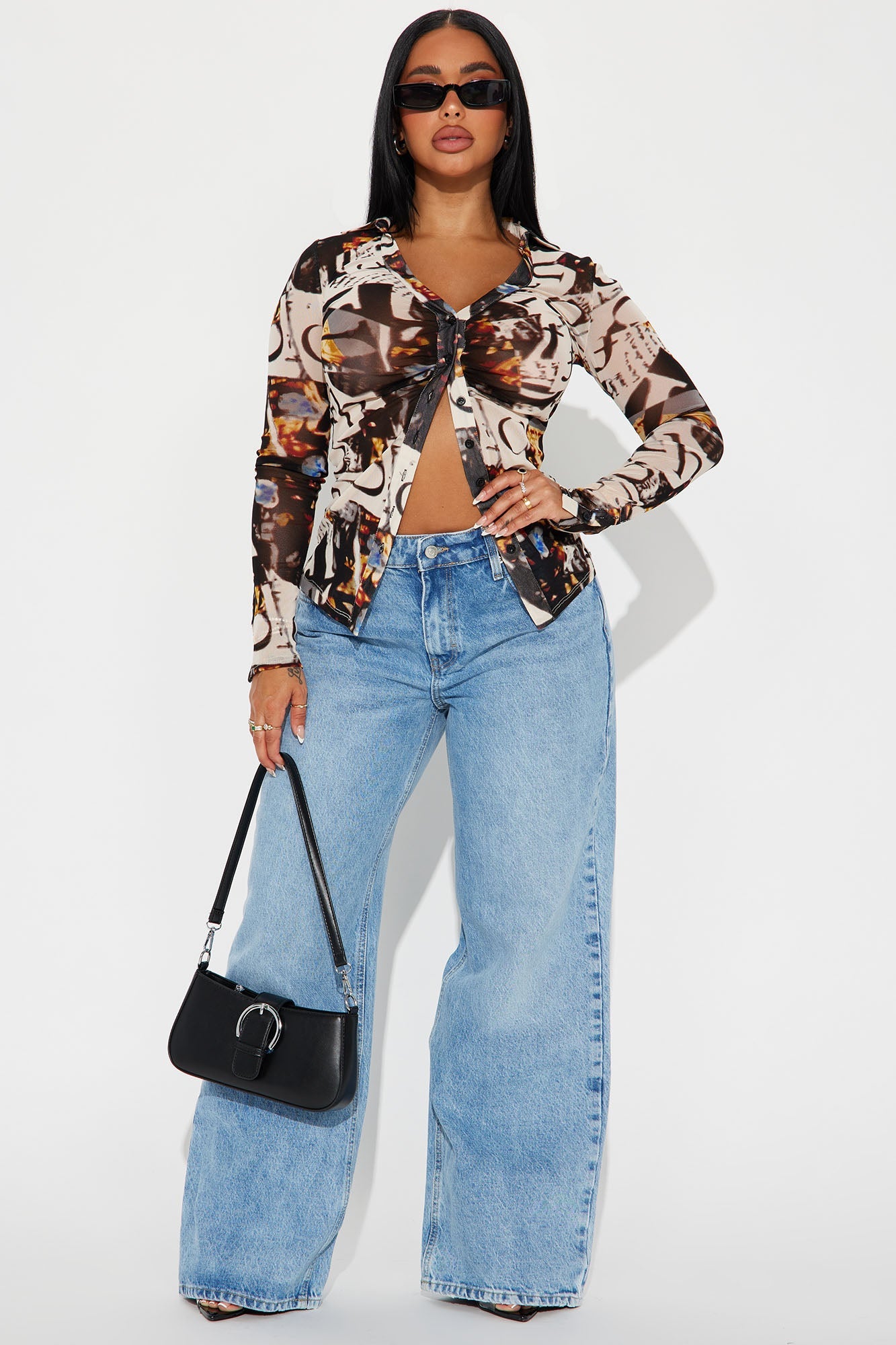 All Talk Button Up Top - Black/combo