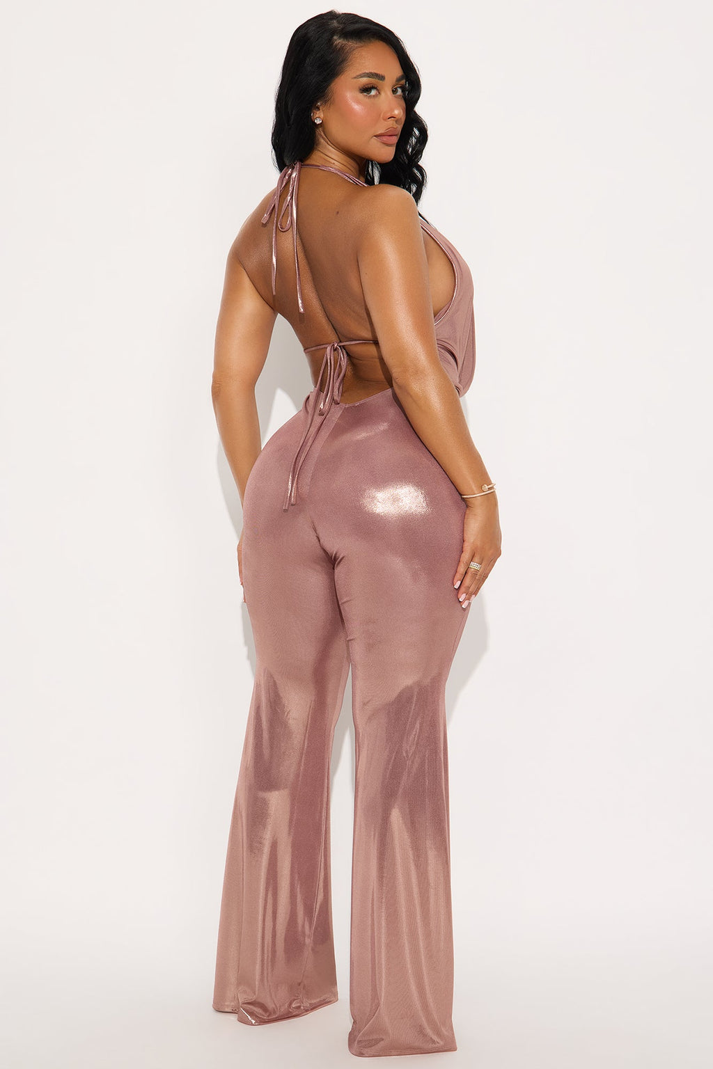 Mia Metallic Halter Jumpsuit - Rose Gold