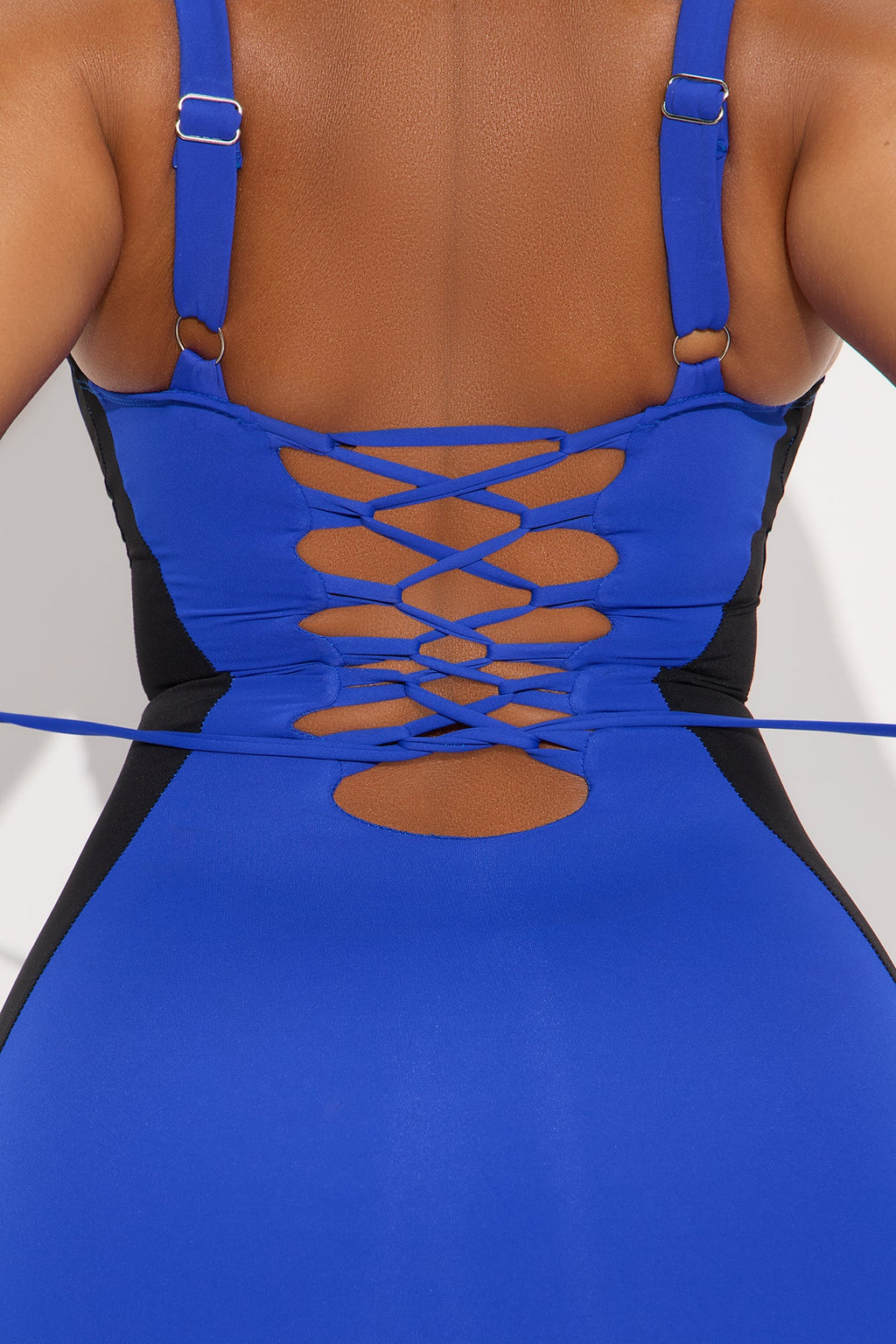 Delvina Snatched Sculpting Lace Up Contour Romper 1 Piece Swimsuit - Royal