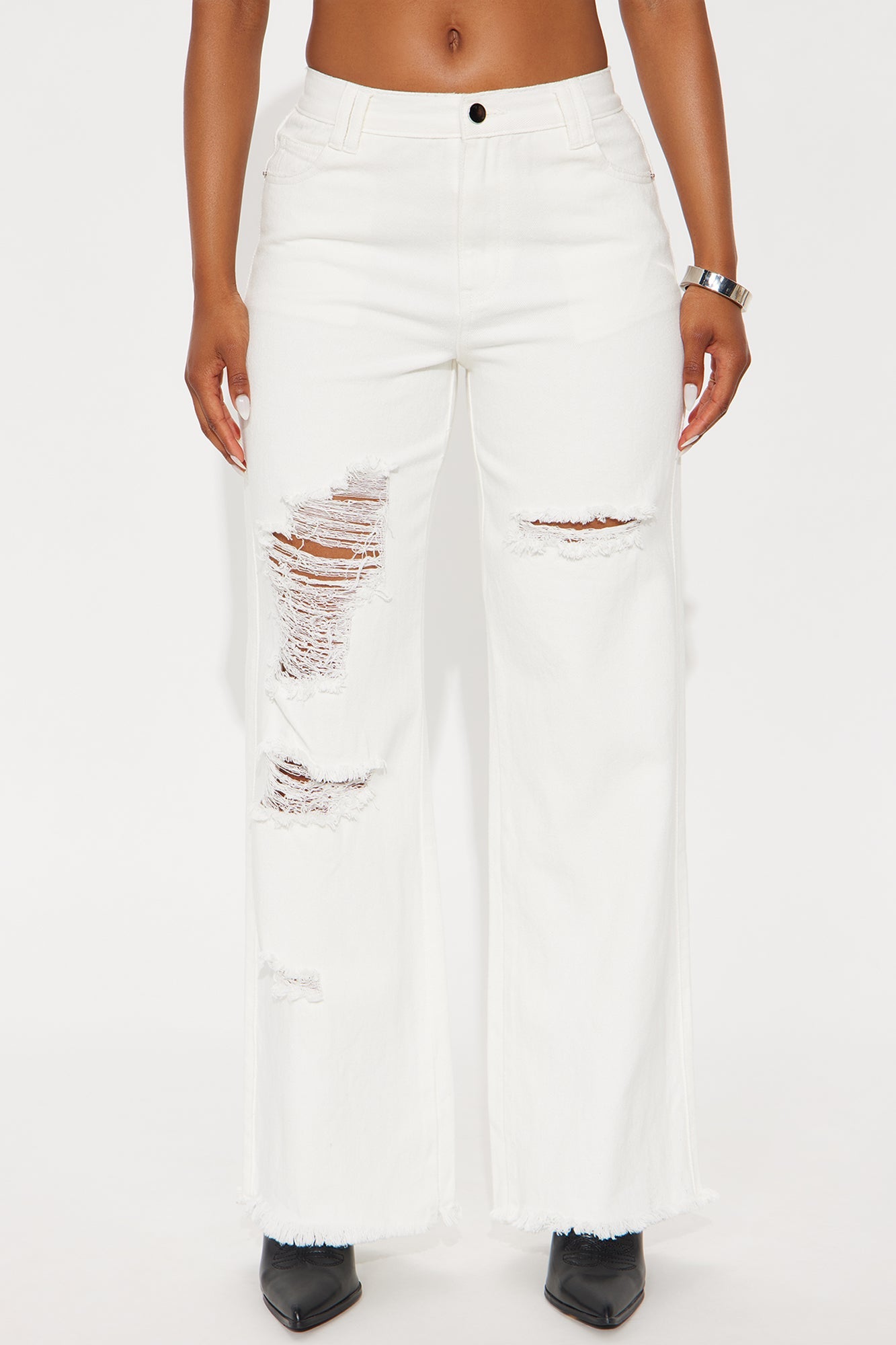Pure Delight Ripped Straight Leg Jeans - White