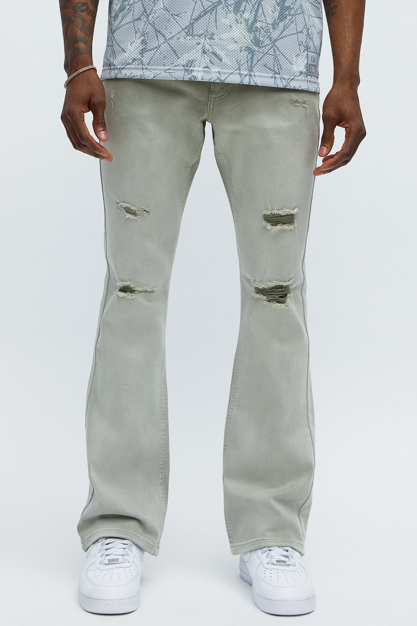 Stacked Skinny Flare Meet Me Halfway Ripped Jeans - Grey/combo