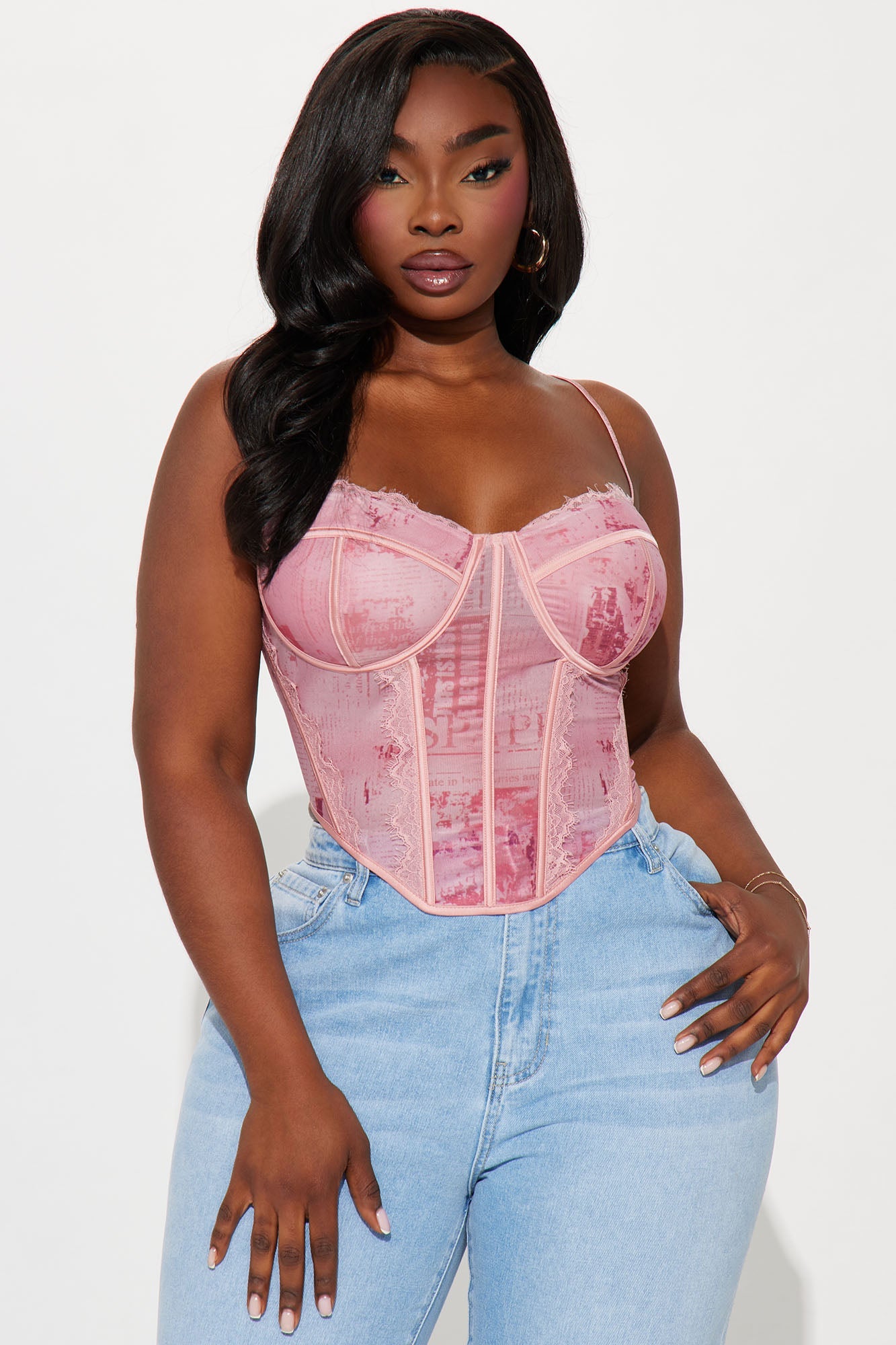 You've Got The Love Mesh Corset Top - Pink/combo