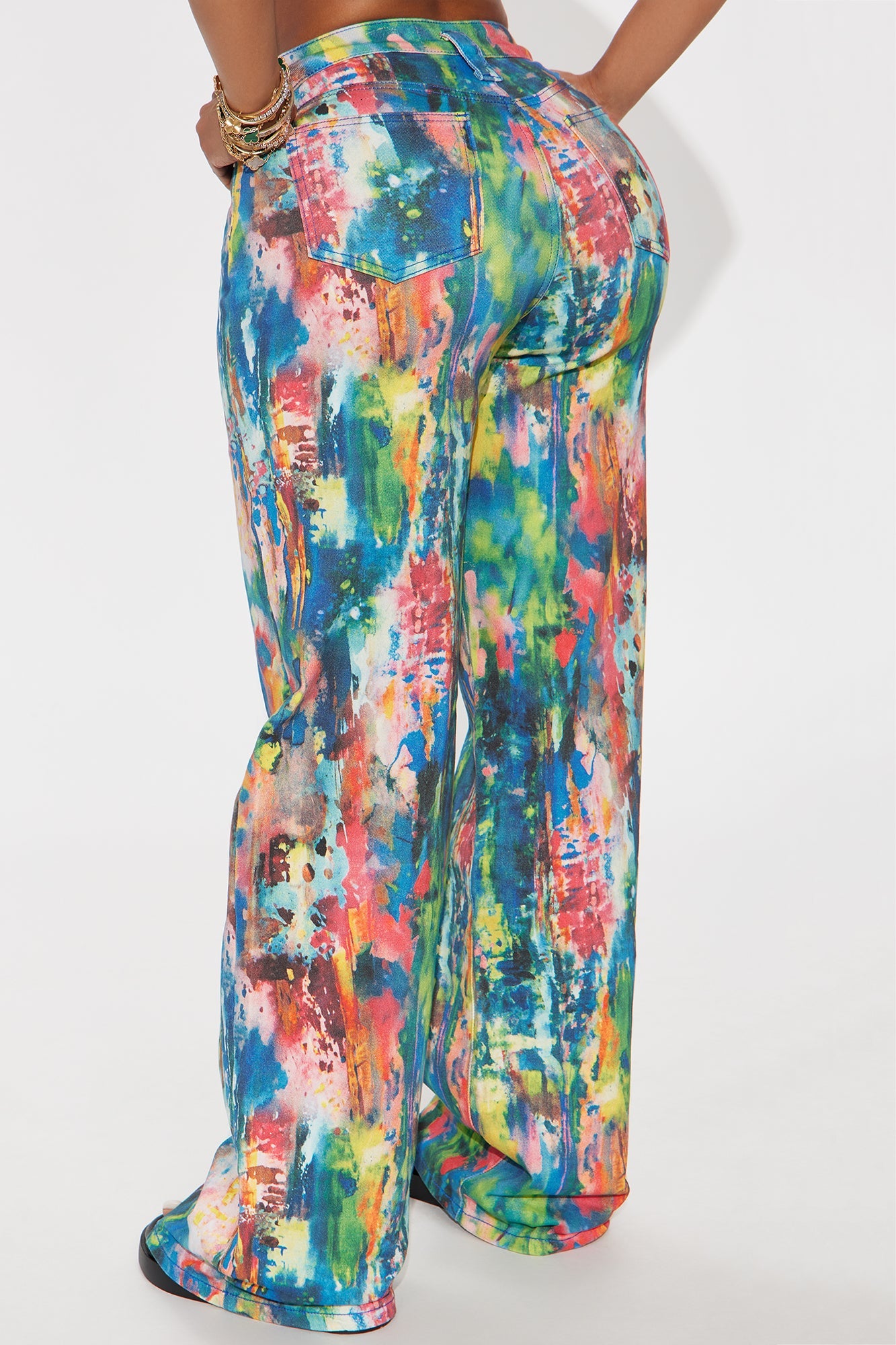 Tripped Up Printed Wide Leg Jeans - Multi Color