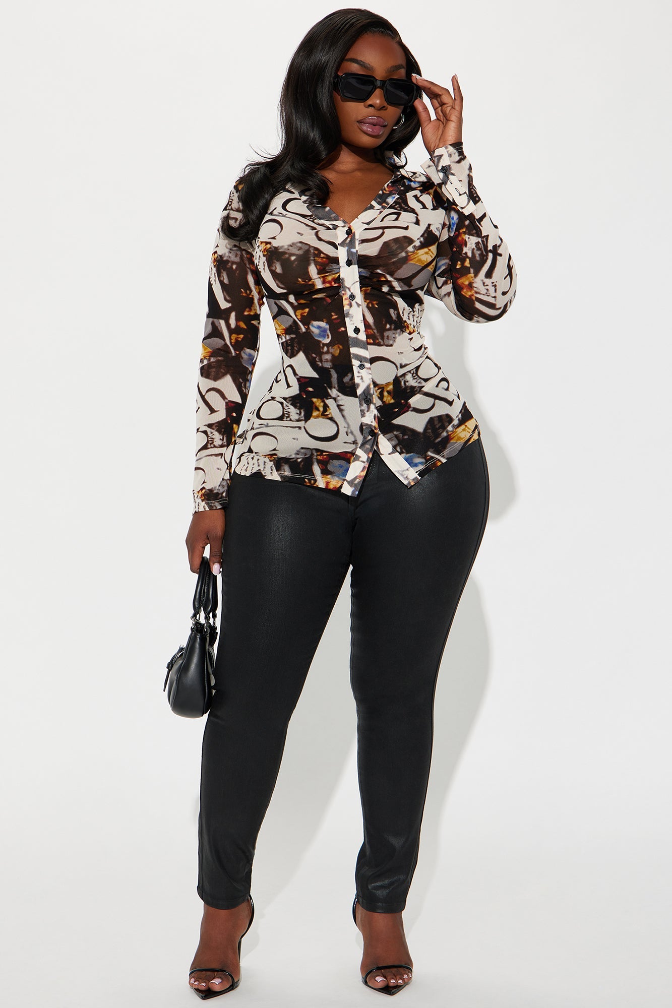 All Talk Button Up Top - Black/combo