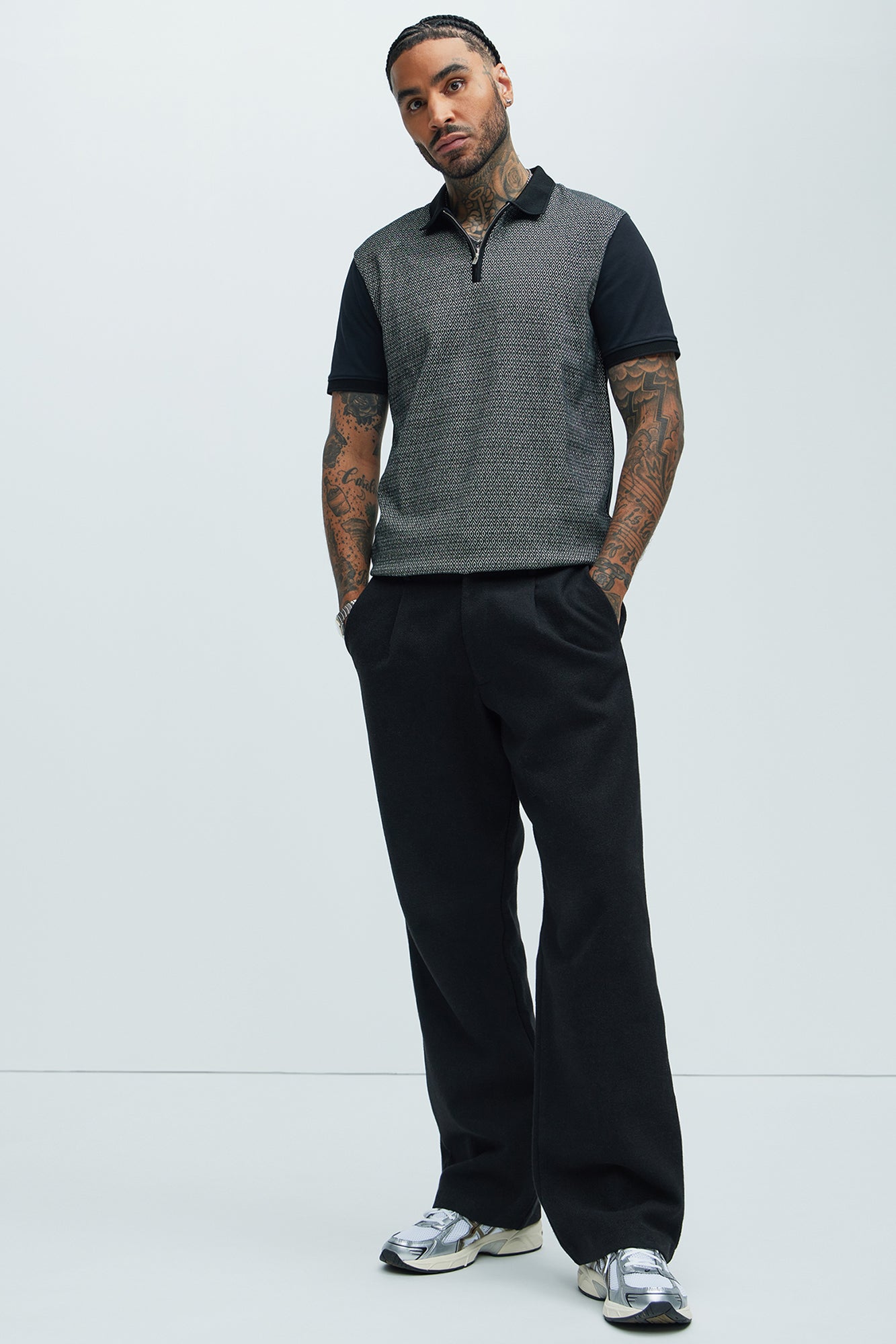 Quarter Zip Short Sleeve Polo - Black